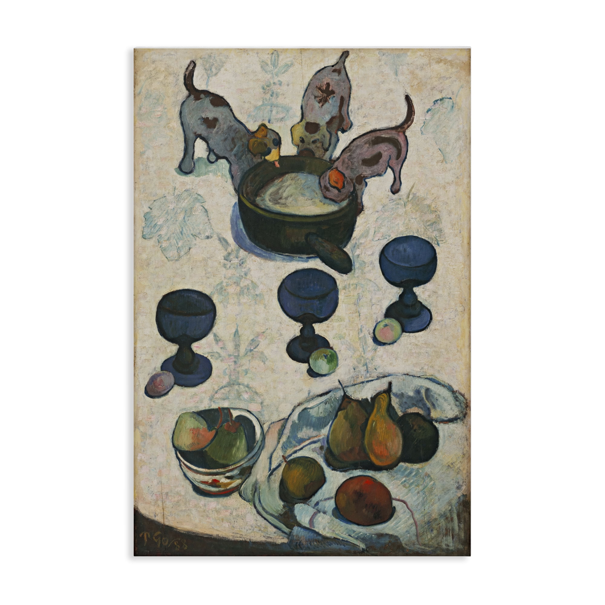 Stupell Industries Classical Still Life Three Puppies Food & Beverage Painting Wrapped Canvas Art Print Wall Art, 24 x 36