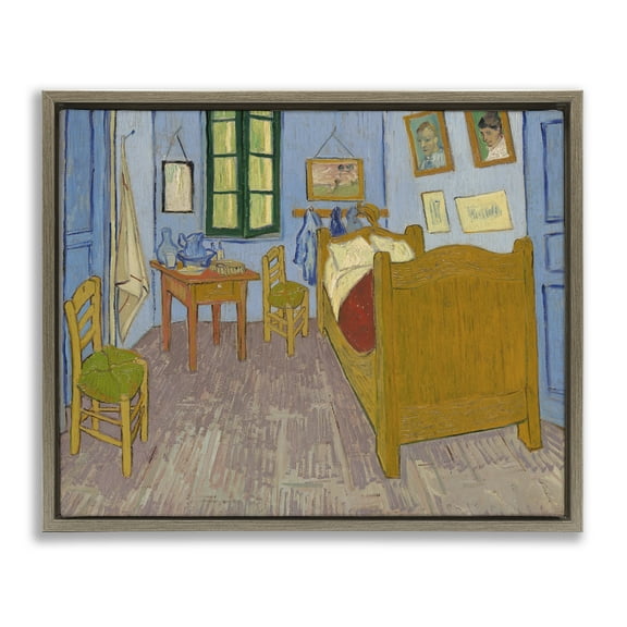 Stupell Industries Classical Van Gogh Bedroom Buildings & Architecture Painting Brown Floater Framed Canvas Art Print Wall Art, 21 x 17