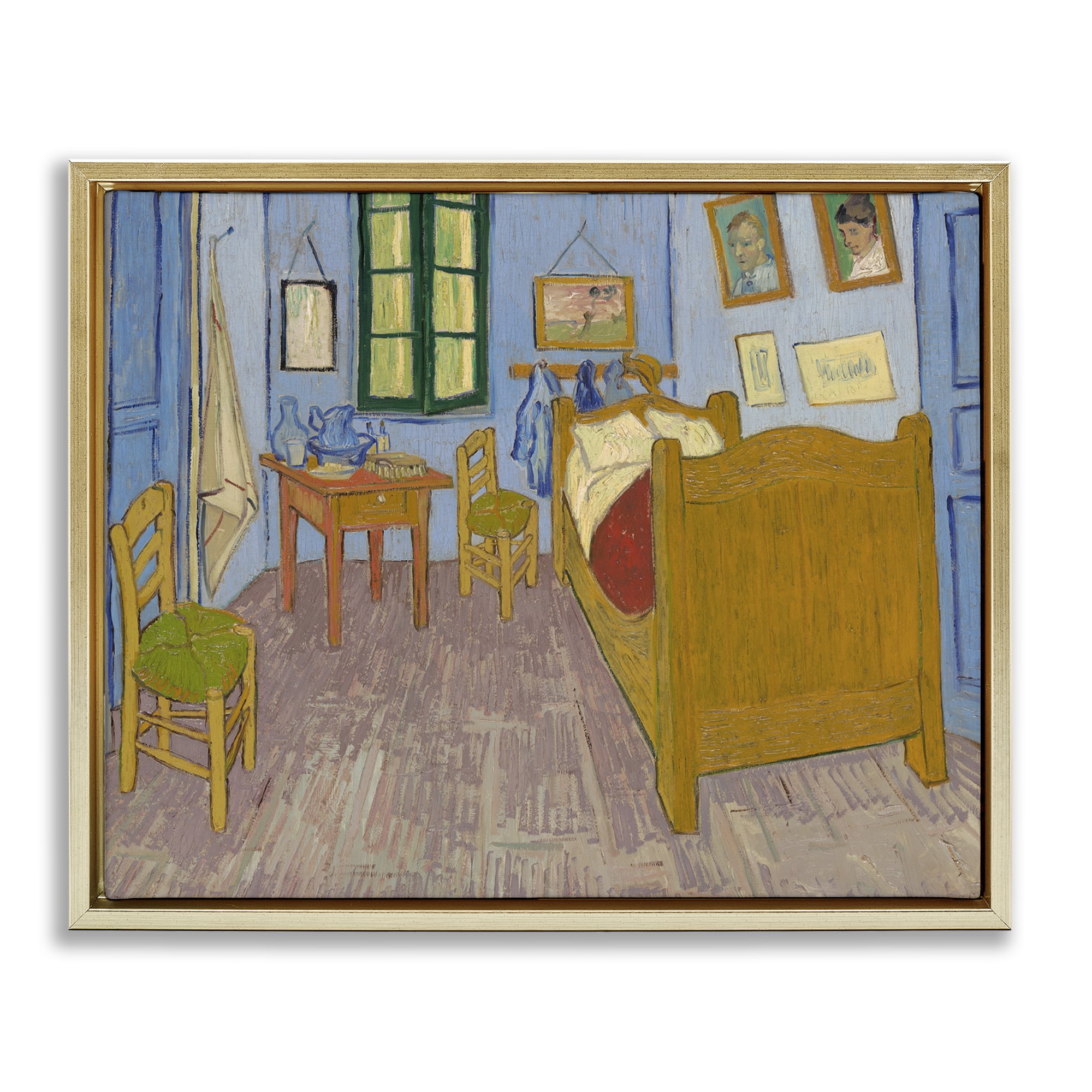 Stupell Industries Classical Van Gogh Bedroom Buildings & Architecture Painting Gold Floater Framed Canvas Art Print Wall Art, 21 x 17