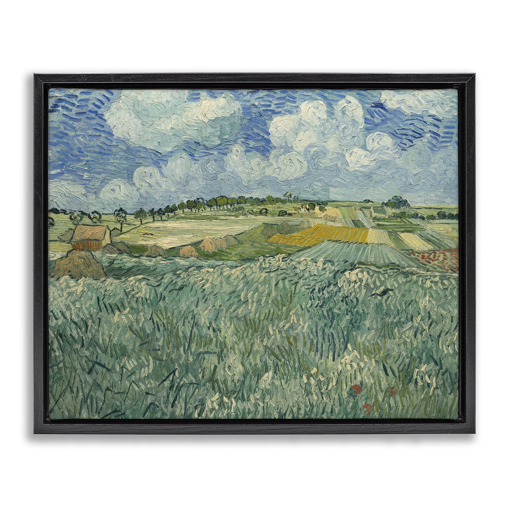 Stupell Industries Classical Van Gogh Farmland Landscape & Nature Painting Black Floater Framed Canvas Art Print Wall Art, 21 x 17