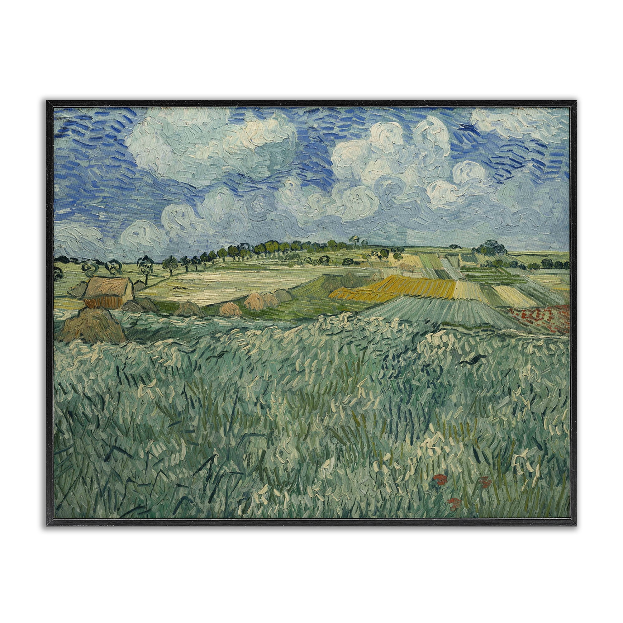 Stupell Industries Classical Van Gogh Farmland Landscape & Nature Painting Black Framed Art Print Wall Art, 20 x 16