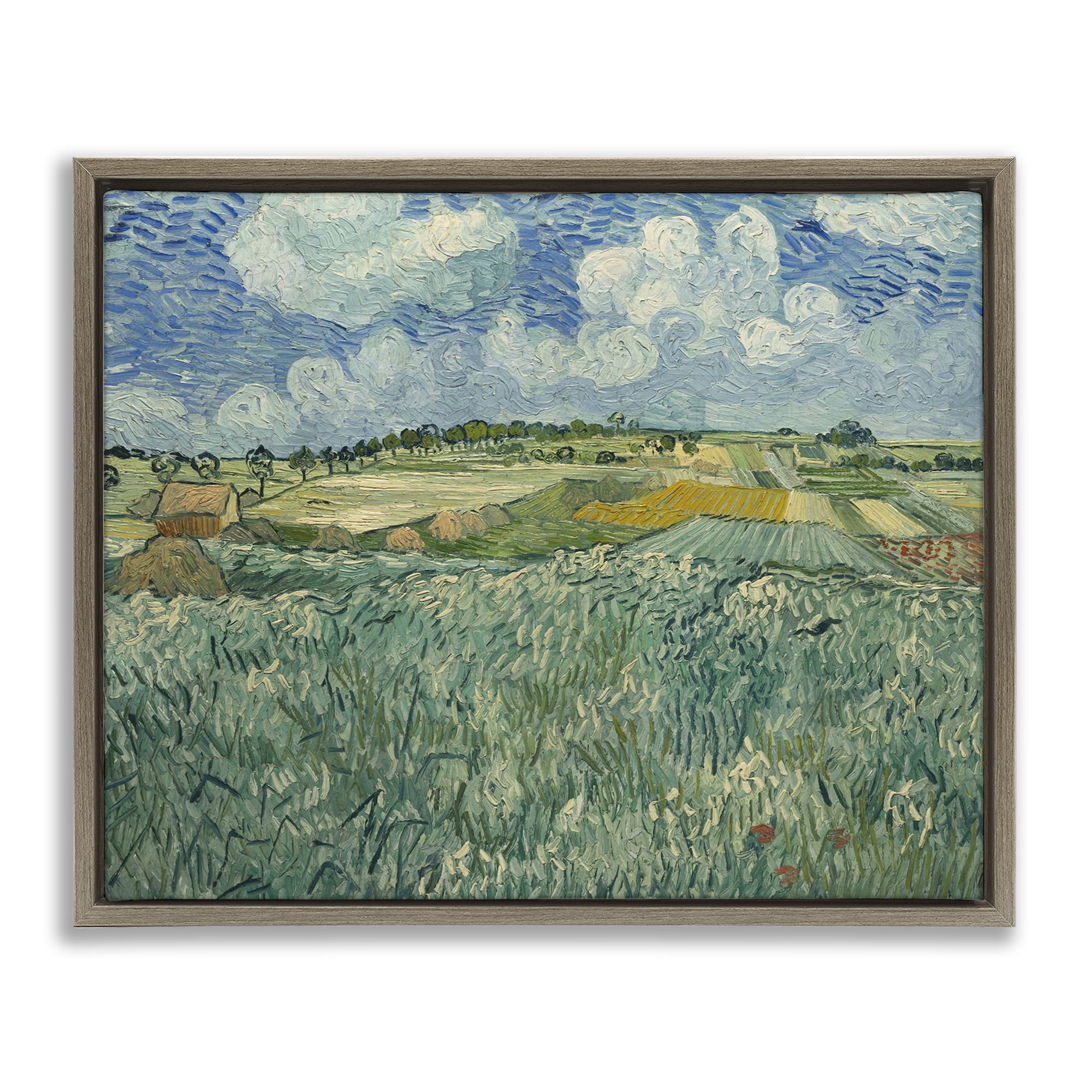 Stupell Industries Classical Van Gogh Farmland Landscape & Nature Painting Brown Floater Framed Canvas Art Print Wall Art, 21 x 17