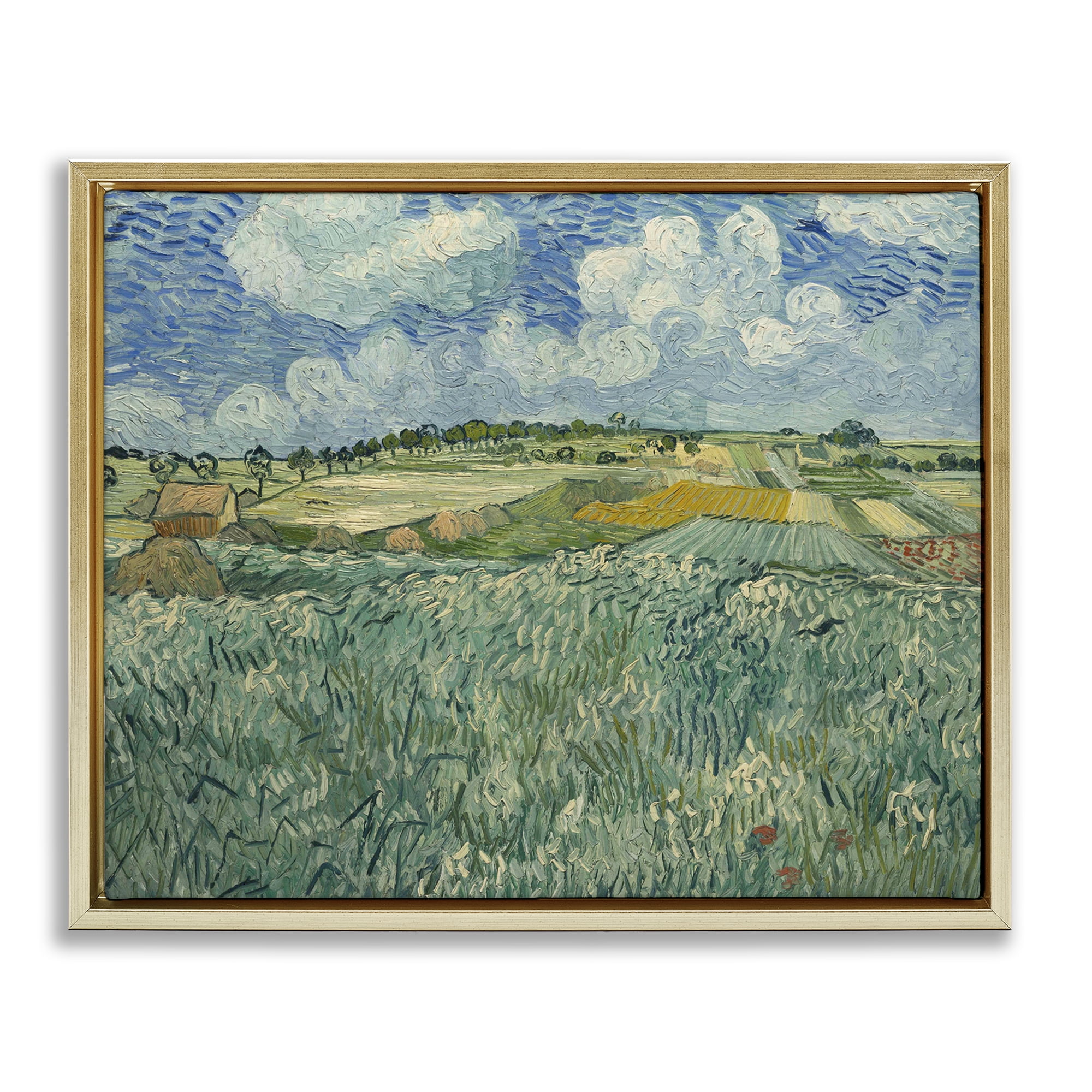 Stupell Industries Classical Van Gogh Farmland Landscape & Nature Painting Gold Floater Framed Canvas Art Print Wall Art, 21 x 17