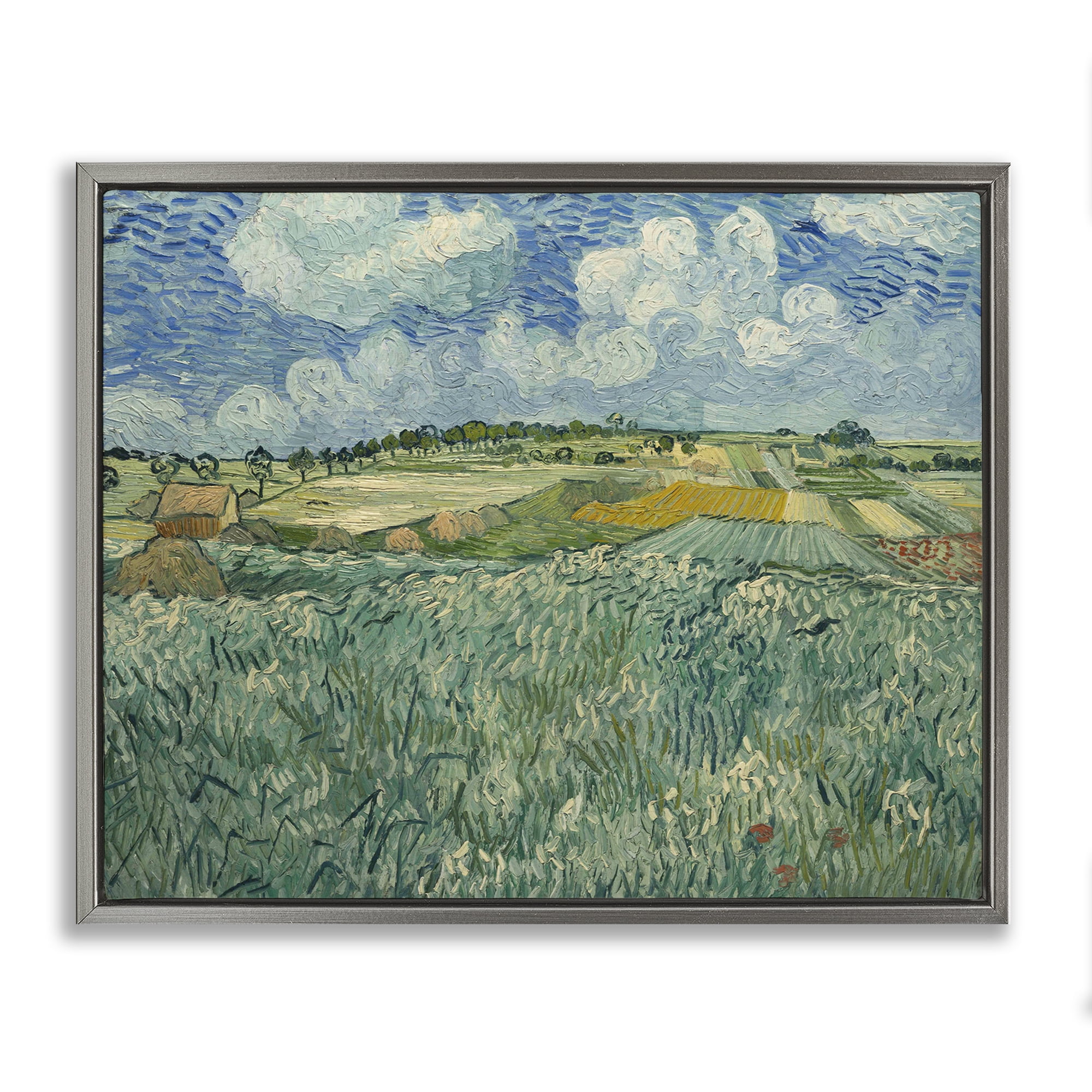 Stupell Industries Classical Van Gogh Farmland Landscape & Nature Painting Gray Floater Framed Canvas Art Print Wall Art, 31 x 25