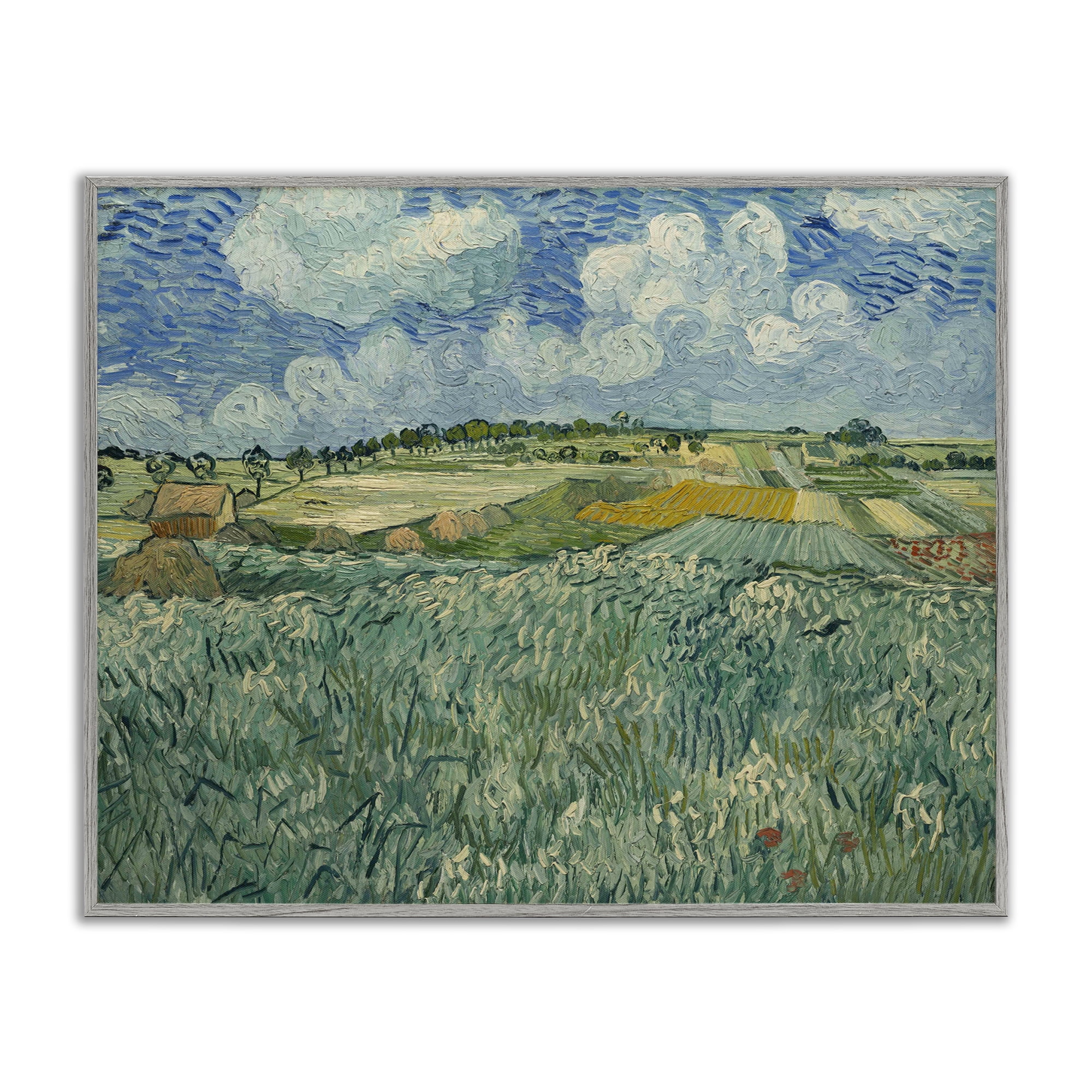 Stupell Industries Classical Van Gogh Farmland Landscape & Nature Painting Gray Framed Art Print Wall Art, 30 x 24