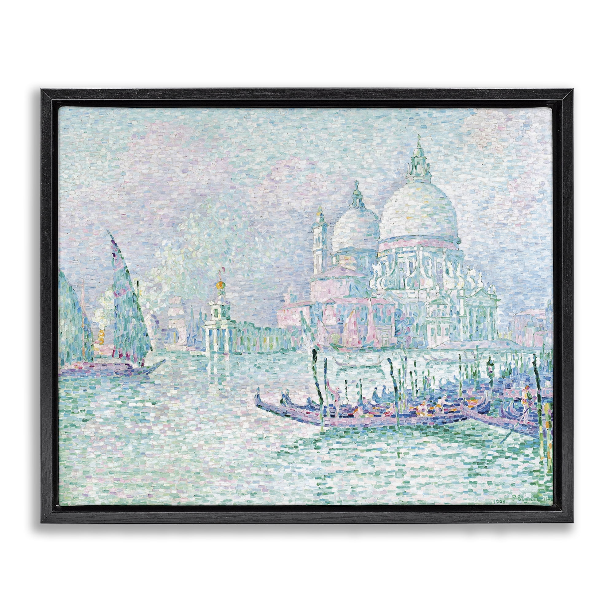 Stupell Industries Classical Venice Signac Painting Landscape & Nature Painting Black Floater Framed Canvas Art Print Wall Art, 31 x 25