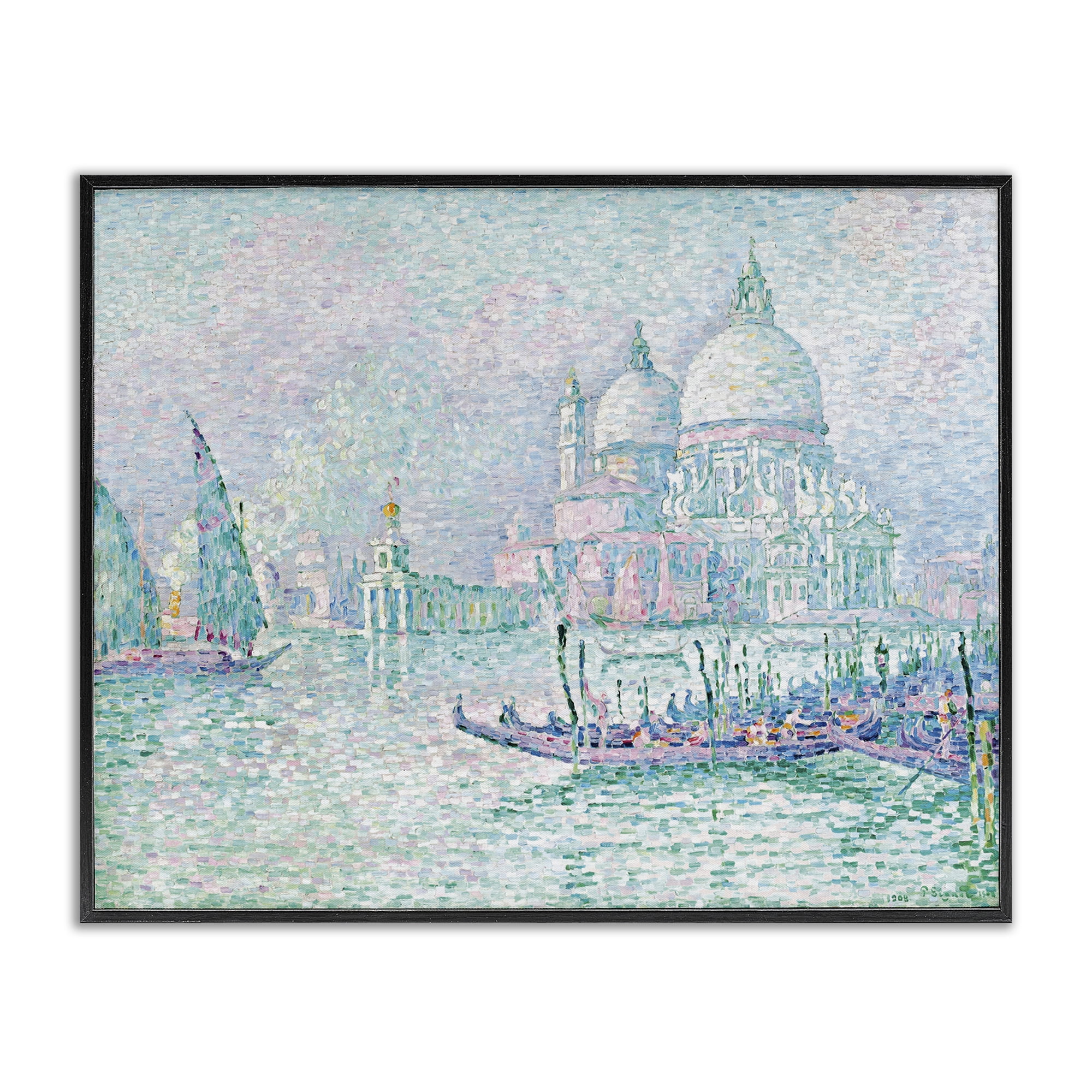 Stupell Industries Classical Venice Signac Painting Landscape & Nature Painting Black Framed Art Print Wall Art, 14 x 11