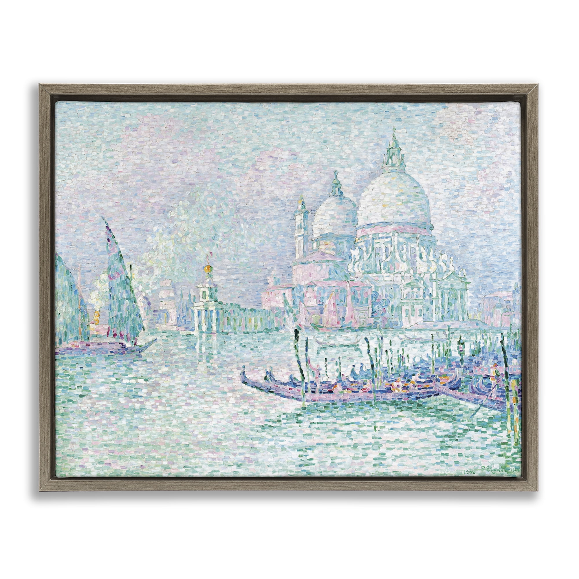 Stupell Industries Classical Venice Signac Painting Landscape & Nature Painting Brown Floater Framed Canvas Art Print Wall Art, 31 x 25