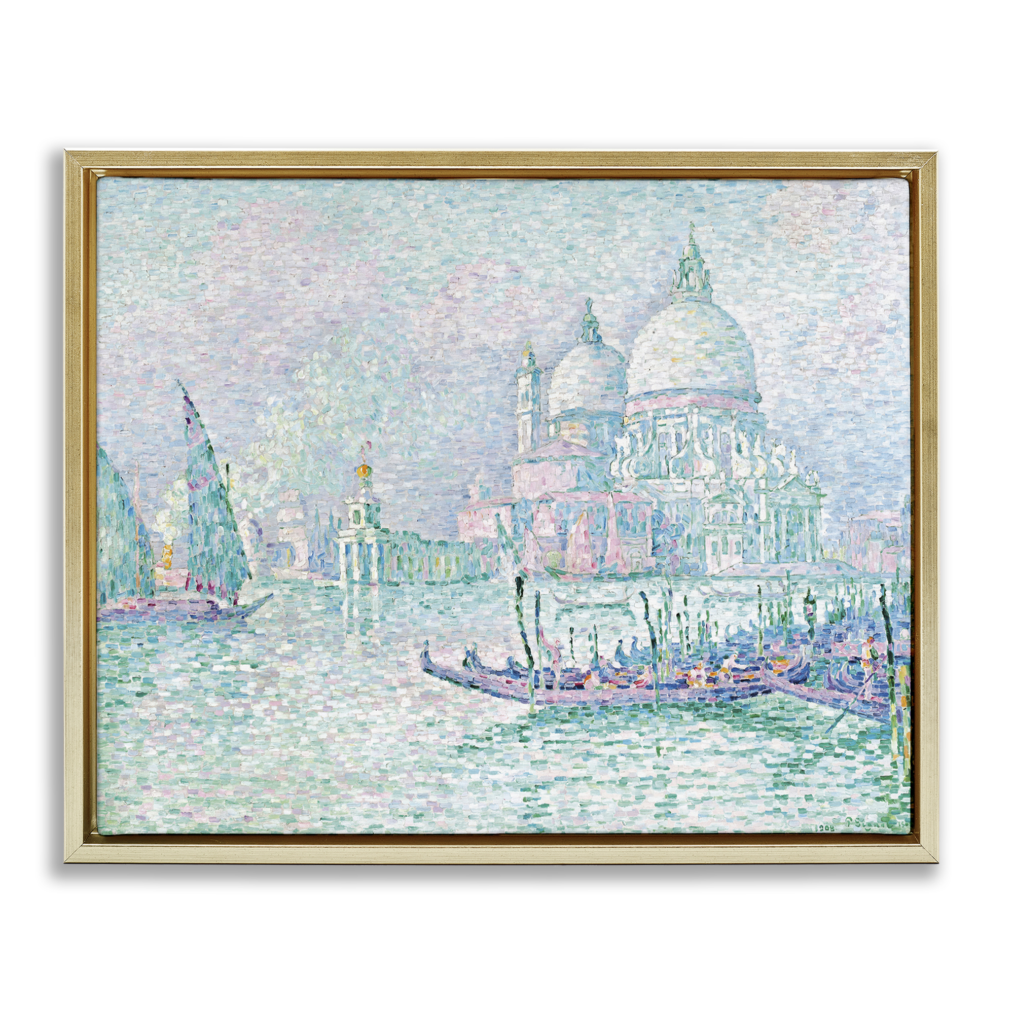Stupell Industries Classical Venice Signac Painting Landscape & Nature Painting Gold Floater Framed Canvas Art Print Wall Art, 21 x 17