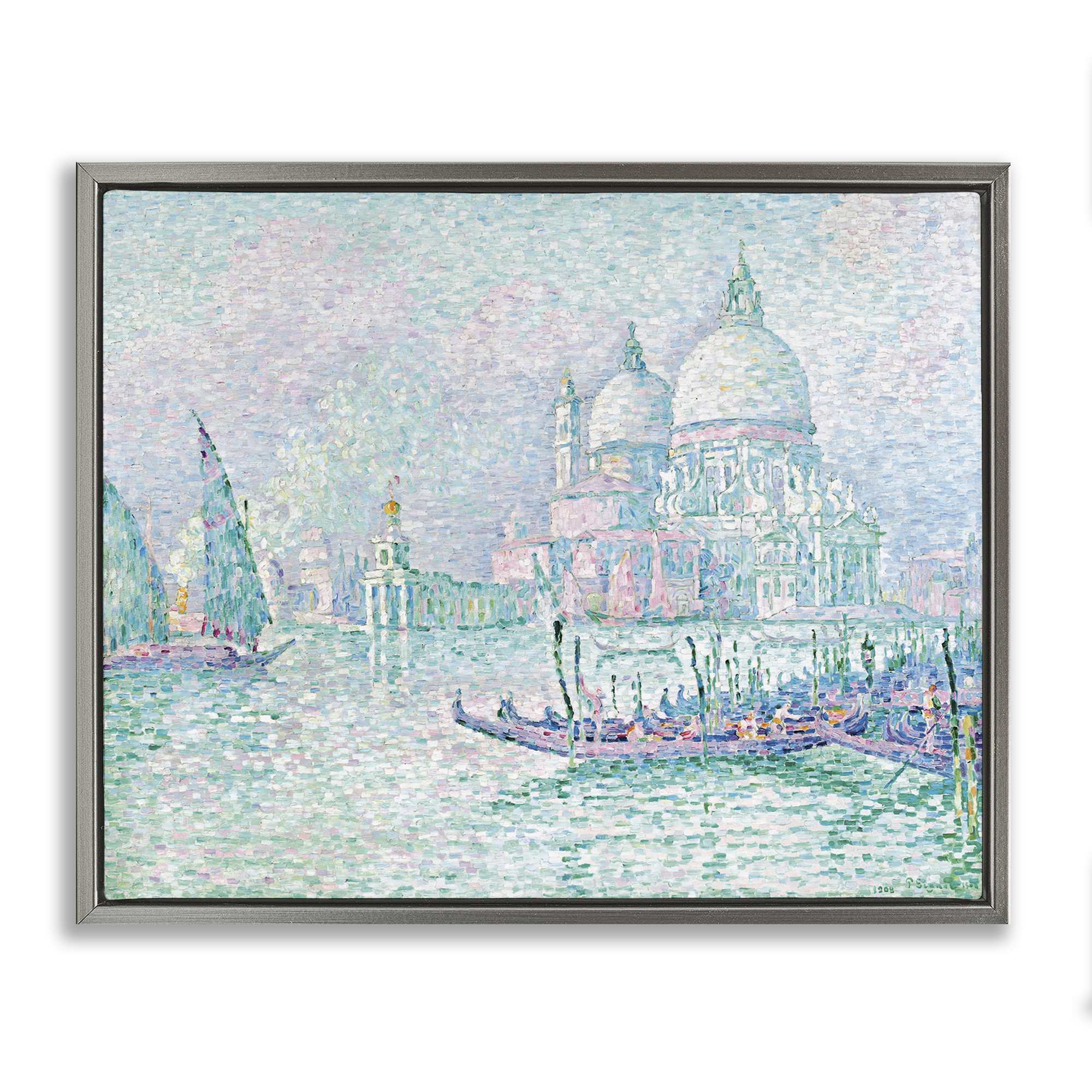 Stupell Industries Classical Venice Signac Painting Landscape & Nature Painting Gray Floater Framed Canvas Art Print Wall Art, 21 x 17