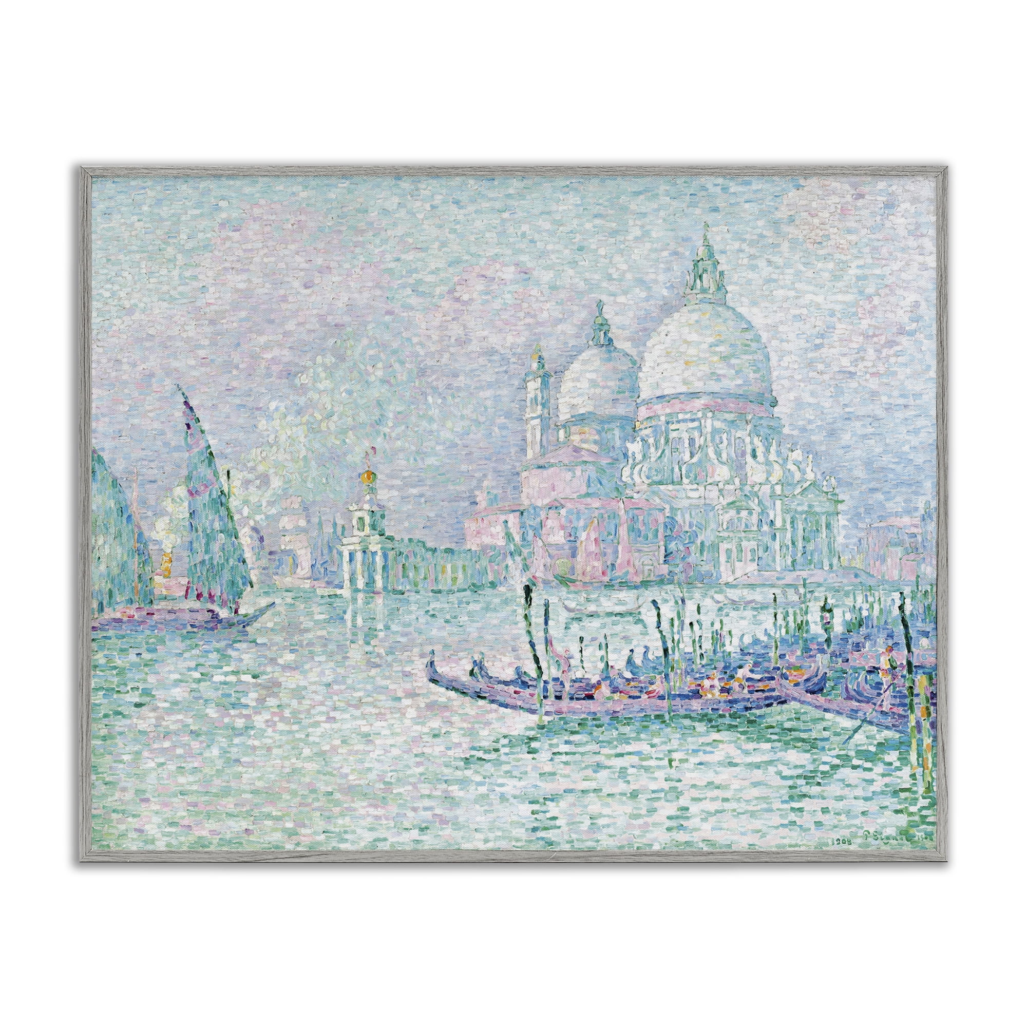Stupell Industries Classical Venice Signac Painting Landscape & Nature Painting Gray Framed Art Print Wall Art, 20 x 16