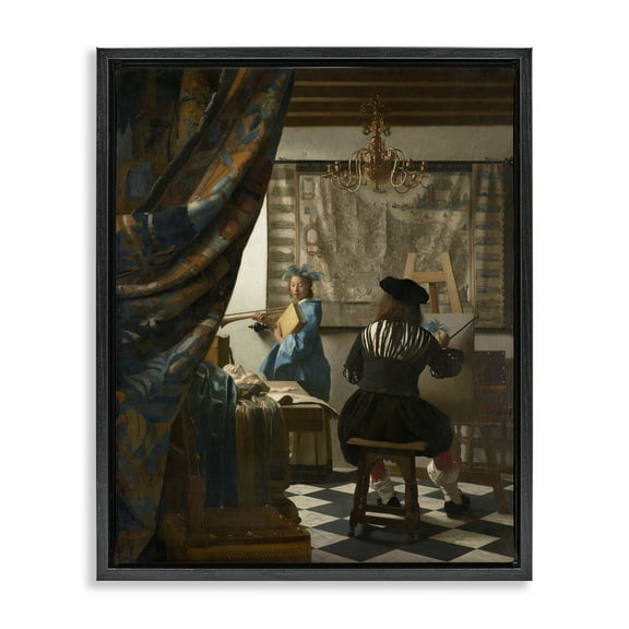 Stupell Industries Classical Vermeer Painting People Painting Black Floater Framed Canvas Art Print Wall Art, 17 x 21