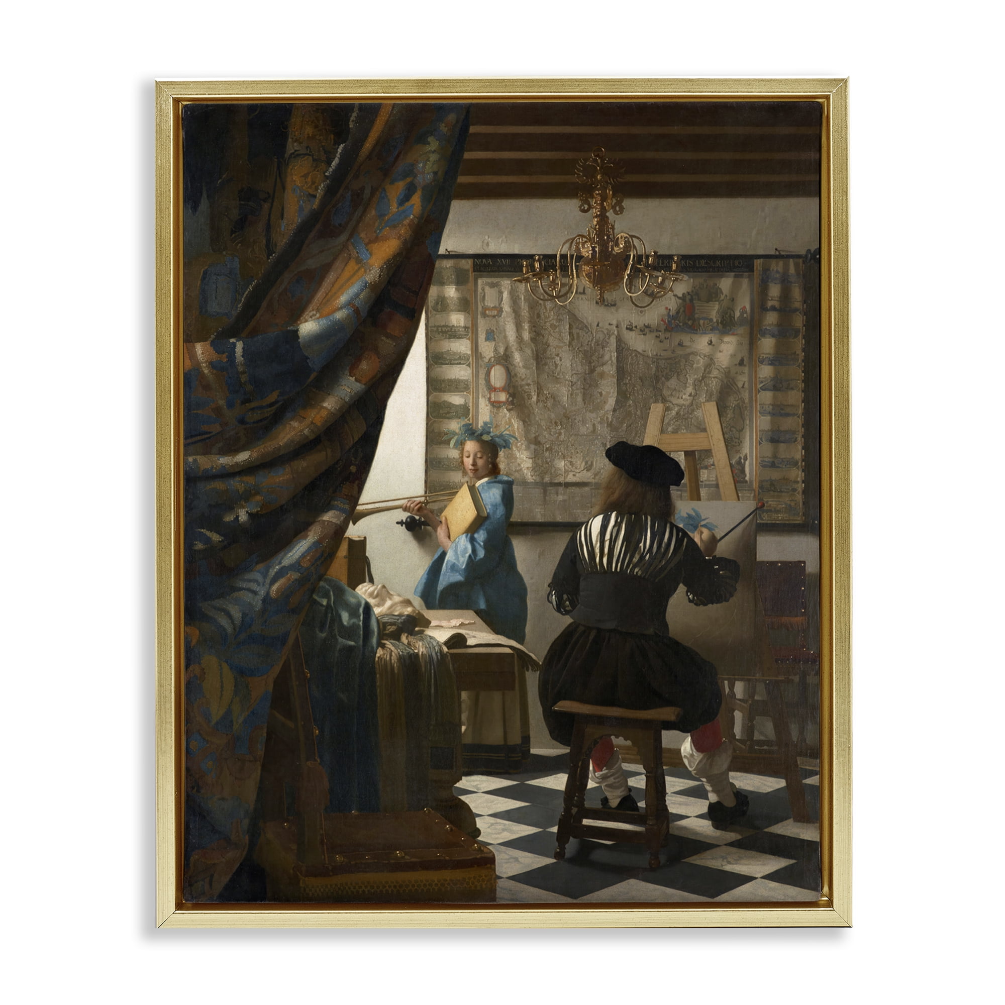 Stupell Industries Classical Vermeer Painting People Painting Gold Floater Framed Canvas Art Print Wall Art, 25 x 31