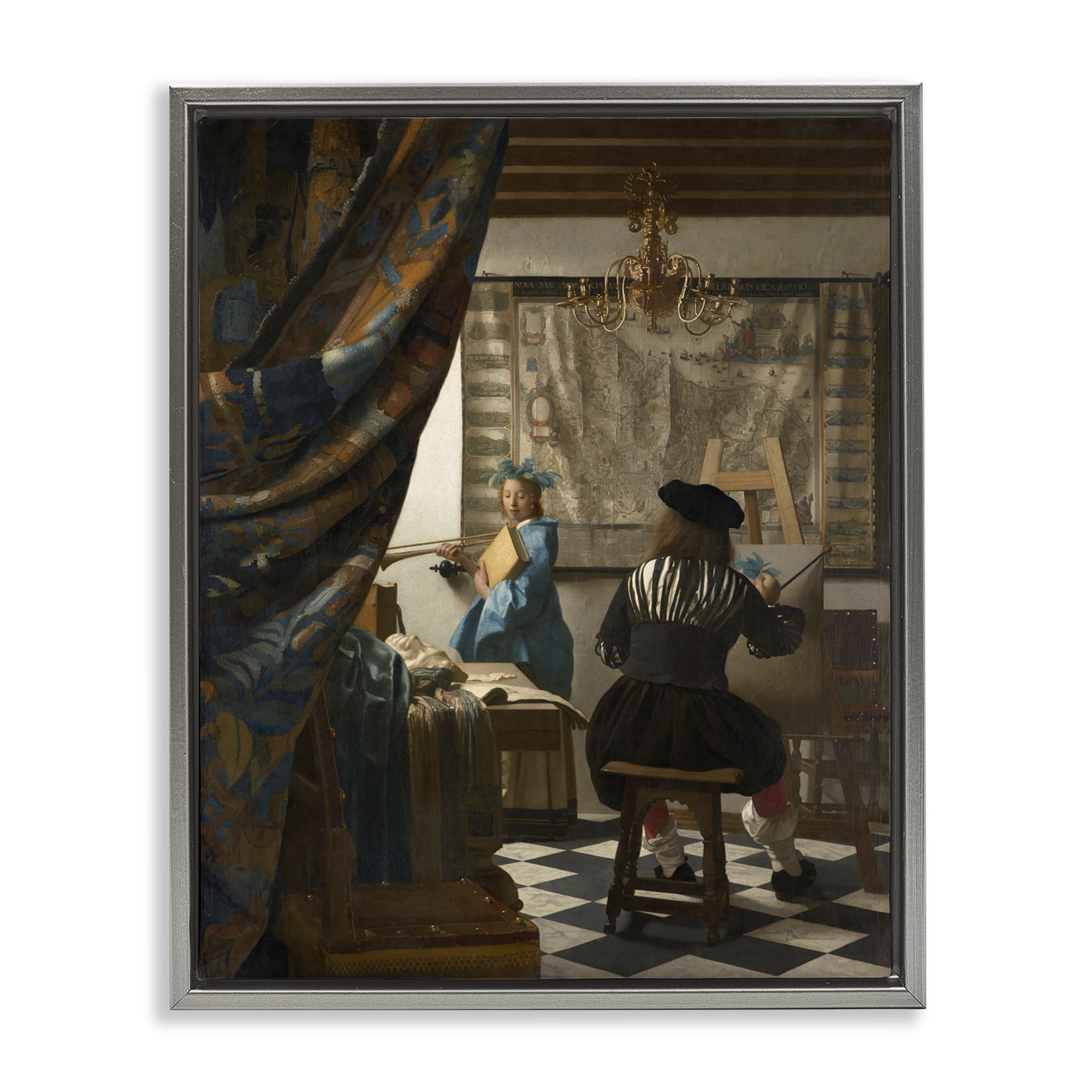 Stupell Industries Classical Vermeer Painting People Painting Gray Floater Framed Canvas Art Print Wall Art, 25 x 31