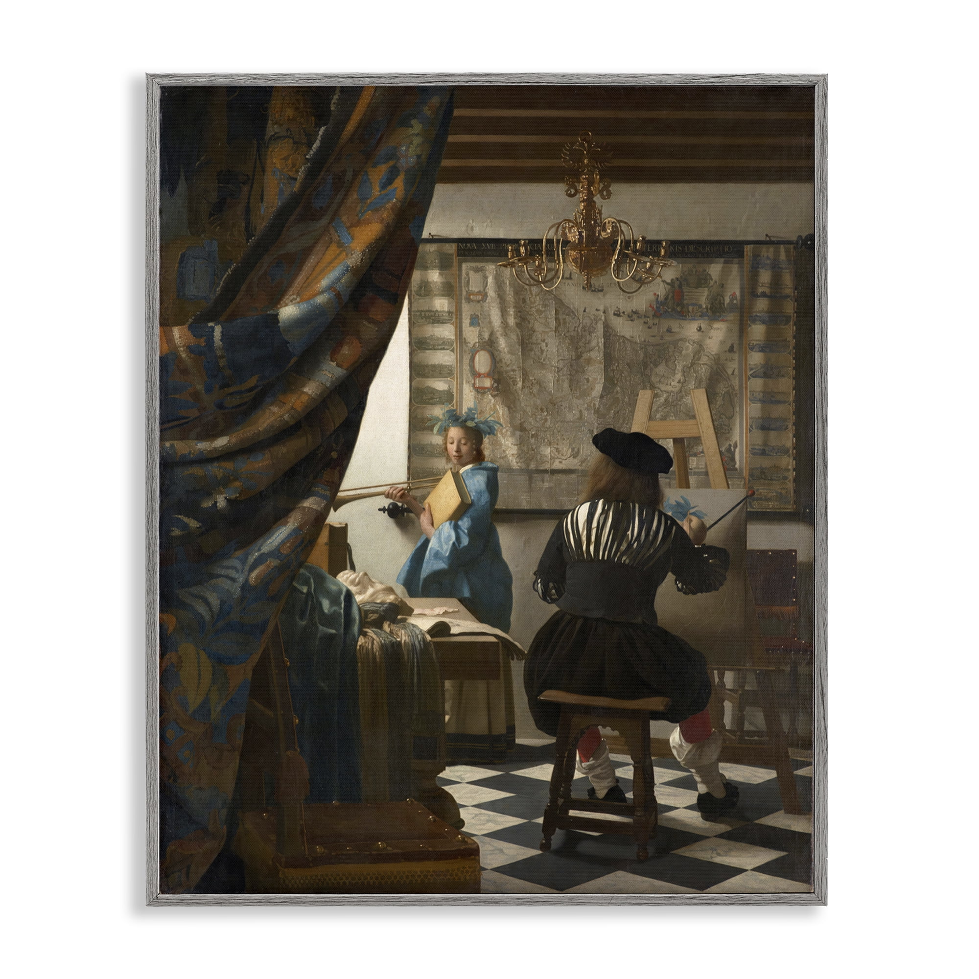Stupell Industries Classical Vermeer Painting People Painting Gray Framed Art Print Wall Art, 24 x 30