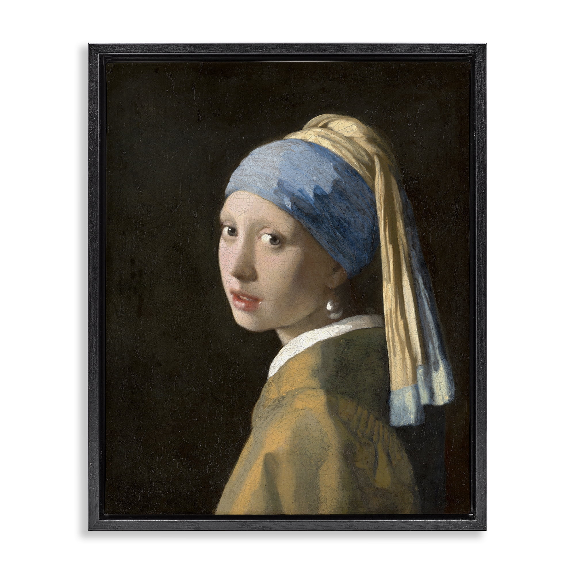 Stupell Industries Classical Vermeer Pearl Earring People Painting Black Floater Framed Canvas Art Print Wall Art, 25 x 31
