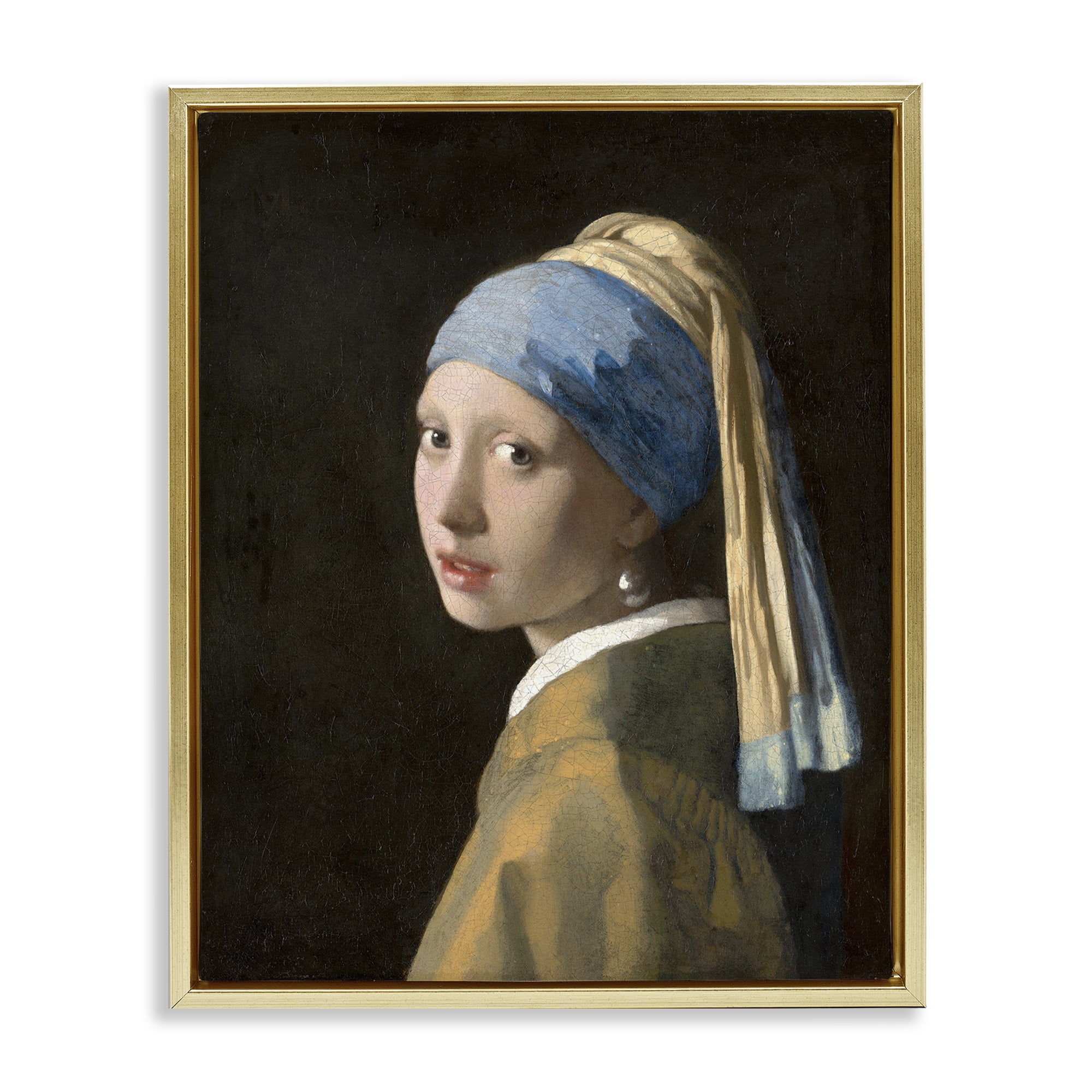 Stupell Industries Classical Vermeer Pearl Earring People Painting Gold Floater Framed Canvas Art Print Wall Art, 25 x 31