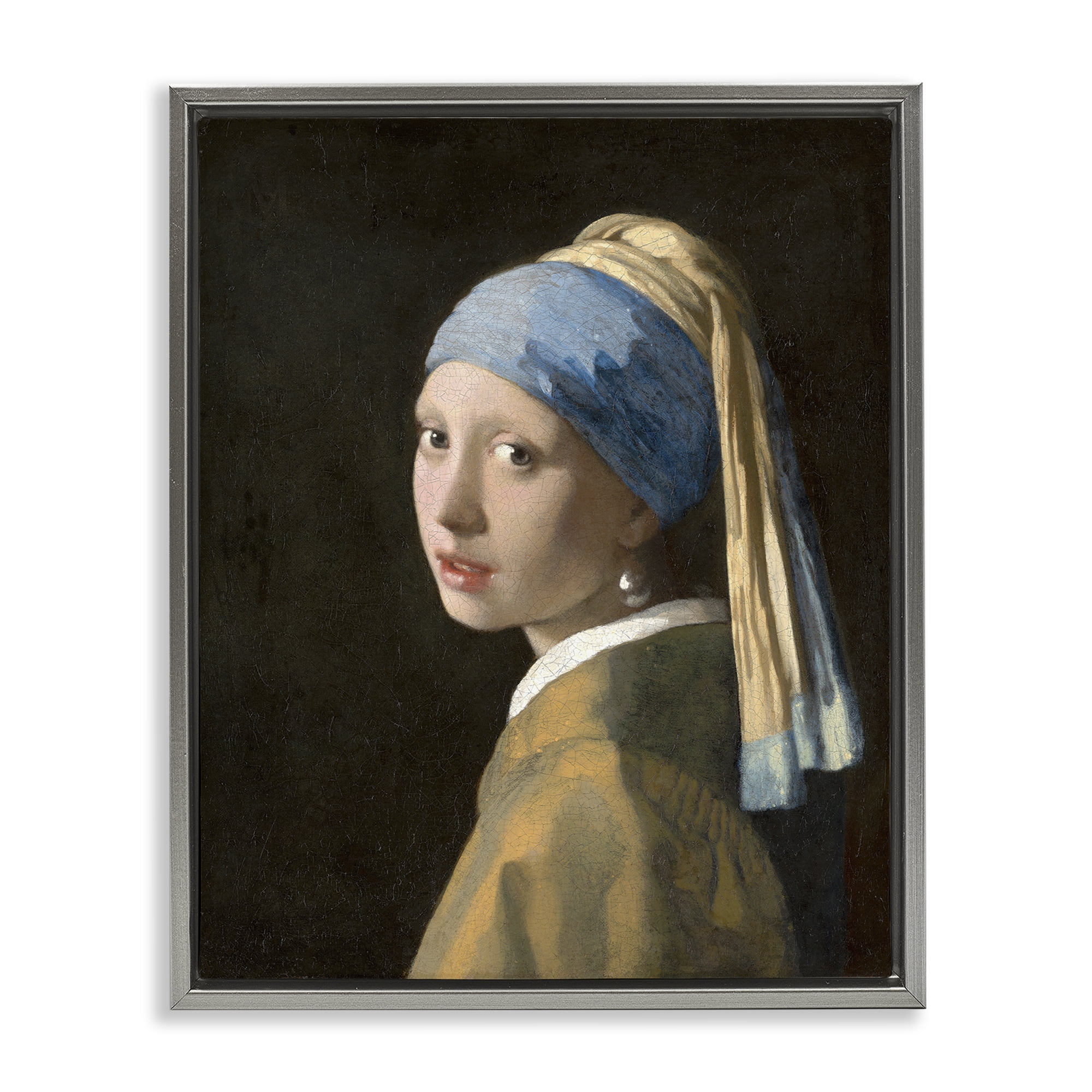 Stupell Industries Classical Vermeer Pearl Earring People Painting Gray Floater Framed Canvas Art Print Wall Art, 17 x 21