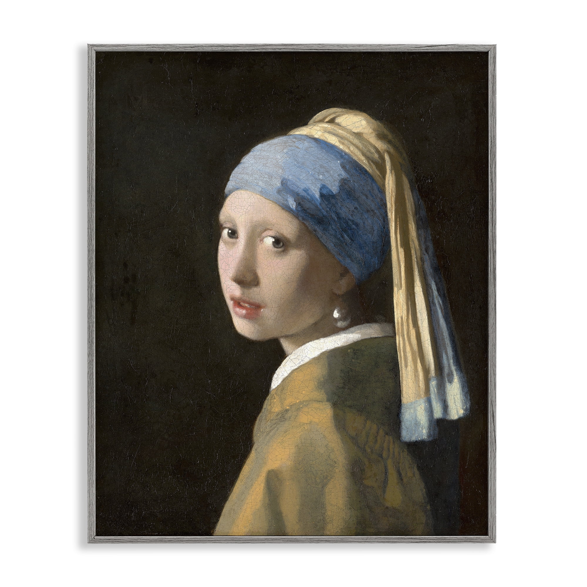 Stupell Industries Classical Vermeer Pearl Earring People Painting Gray Framed Art Print Wall Art, 24 x 30