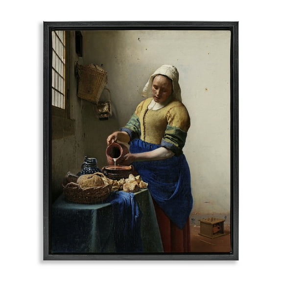 Stupell Industries Classical Vermeer The Milkmaid People Painting Black Floater Framed Canvas Art Print Wall Art, 17 x 21