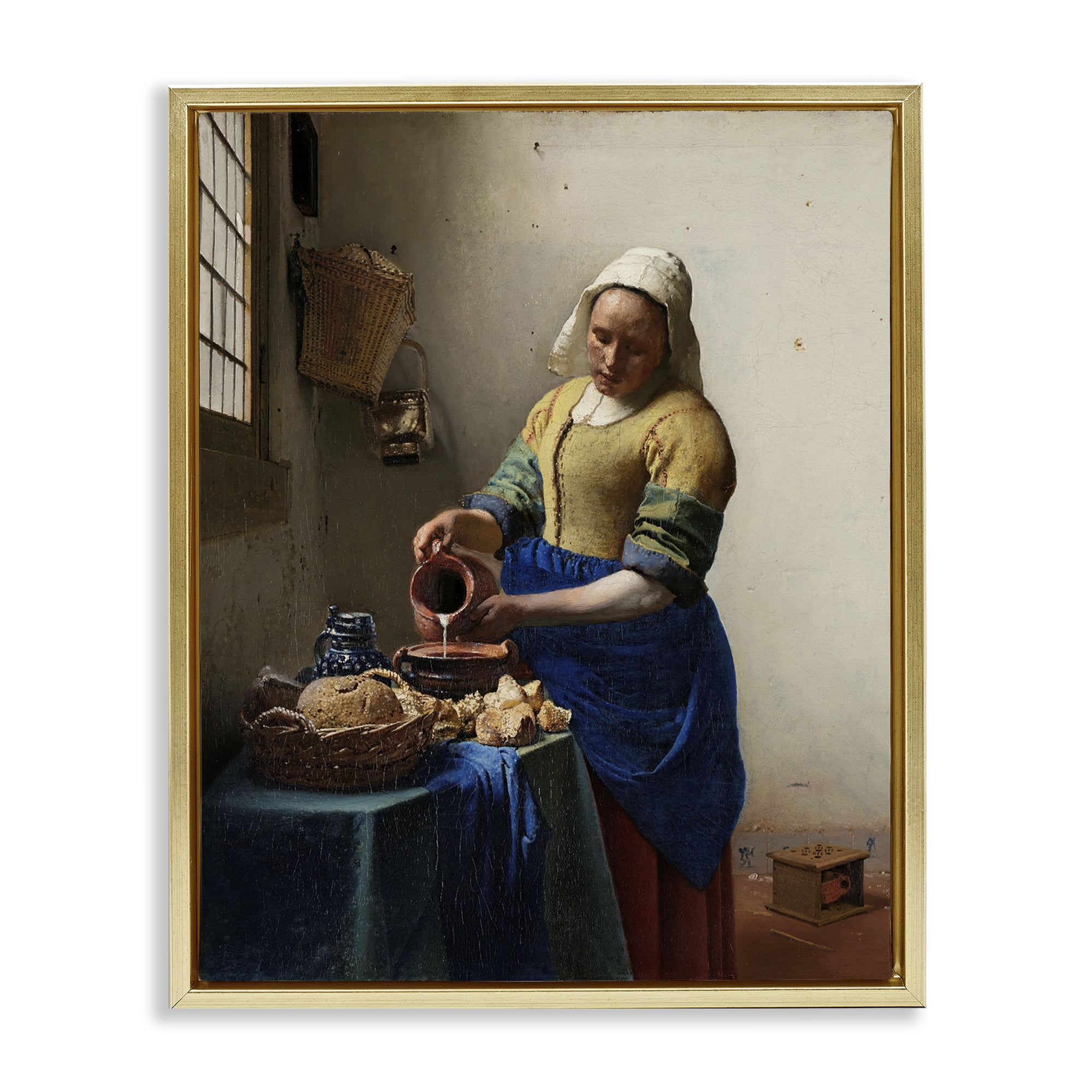 Stupell Industries Classical Vermeer The Milkmaid People Painting Gold Floater Framed Canvas Art Print Wall Art, 25 x 31