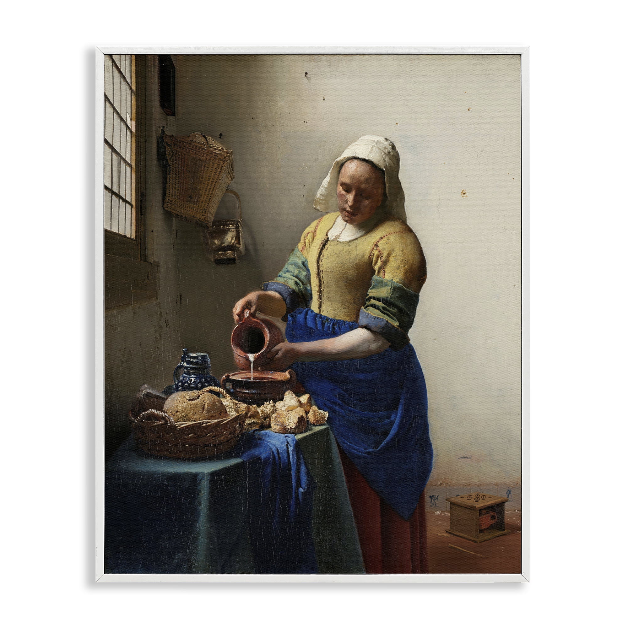 Stupell Industries Classical Vermeer The Milkmaid People Painting White Framed Art Print Wall Art, 24 x 30