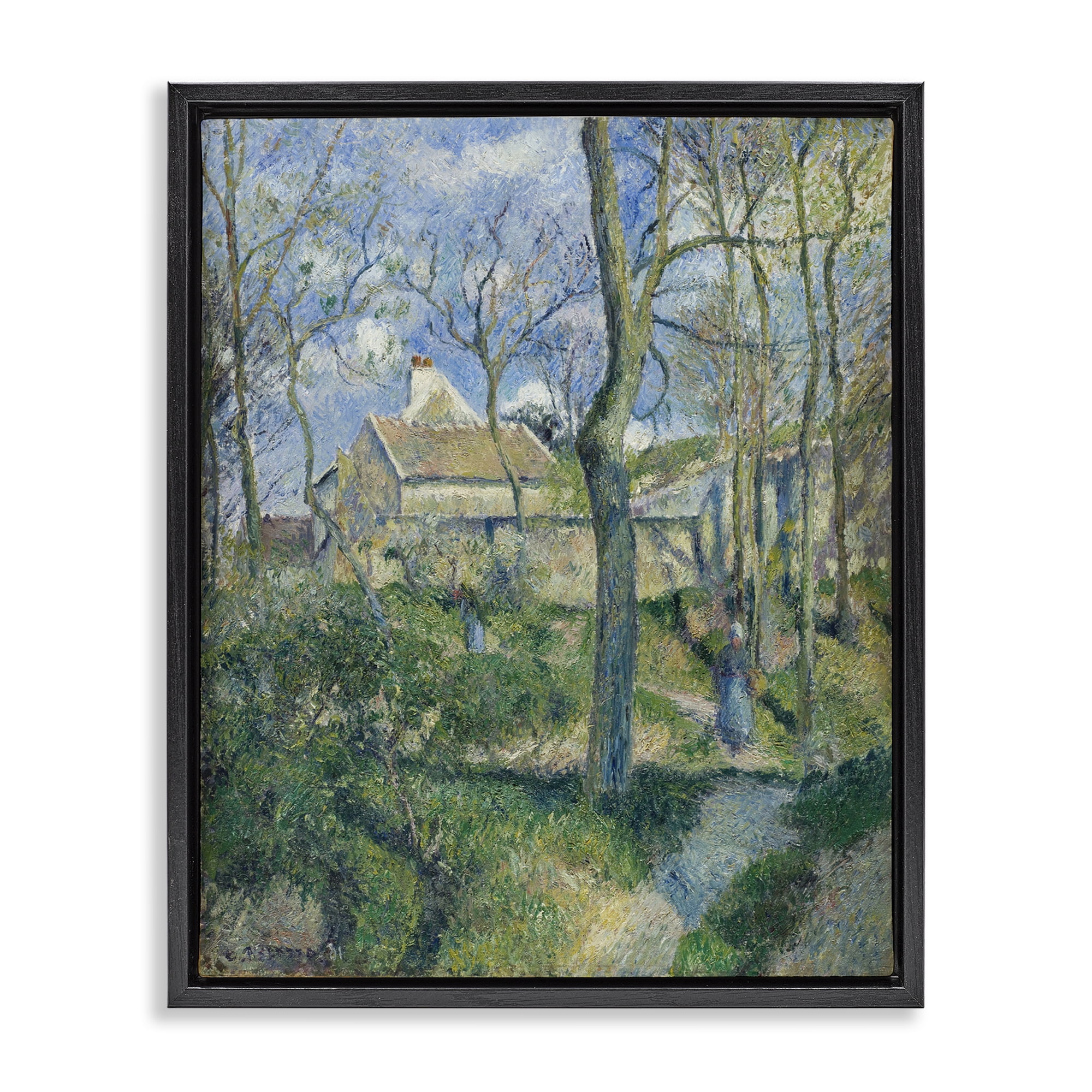Stupell Industries Classical Village Cezanne Painting Landscape & Nature Painting Black Floater Framed Canvas Art Print Wall Art, 25 x 31