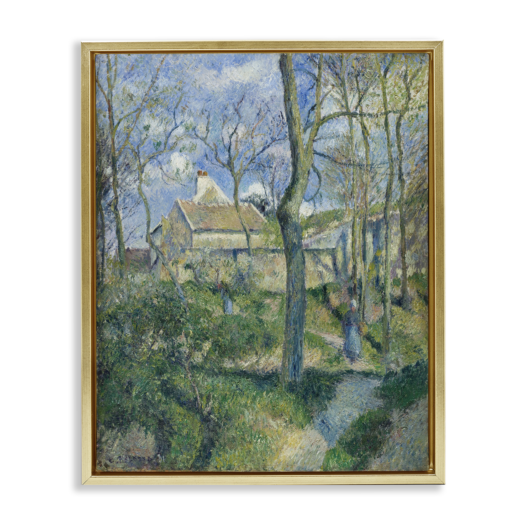 Stupell Industries Classical Village Cezanne Painting Landscape & Nature Painting Gold Floater Framed Canvas Art Print Wall Art, 25 x 31