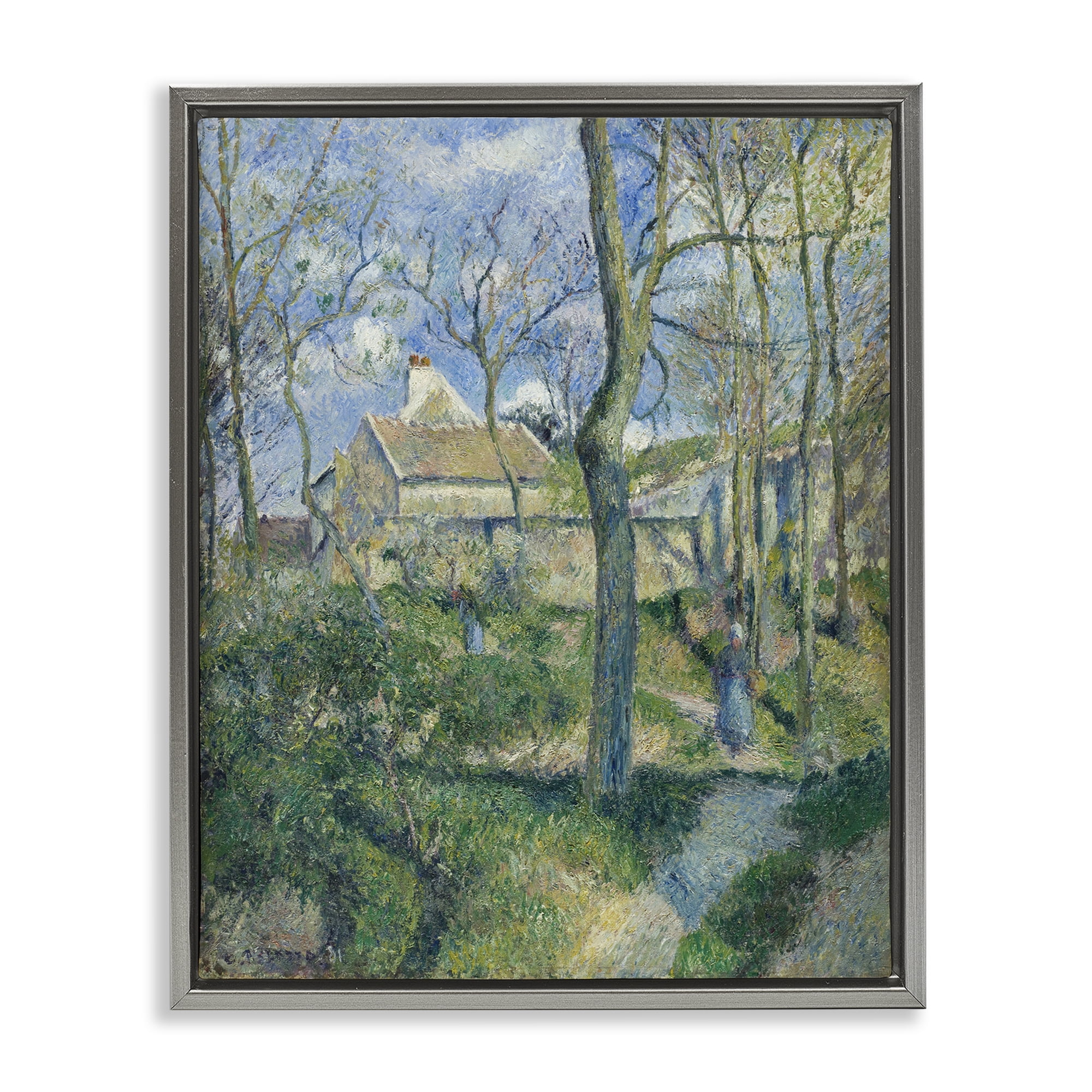 Stupell Industries Classical Village Cezanne Painting Landscape & Nature Painting Gray Floater Framed Canvas Art Print Wall Art, 25 x 31