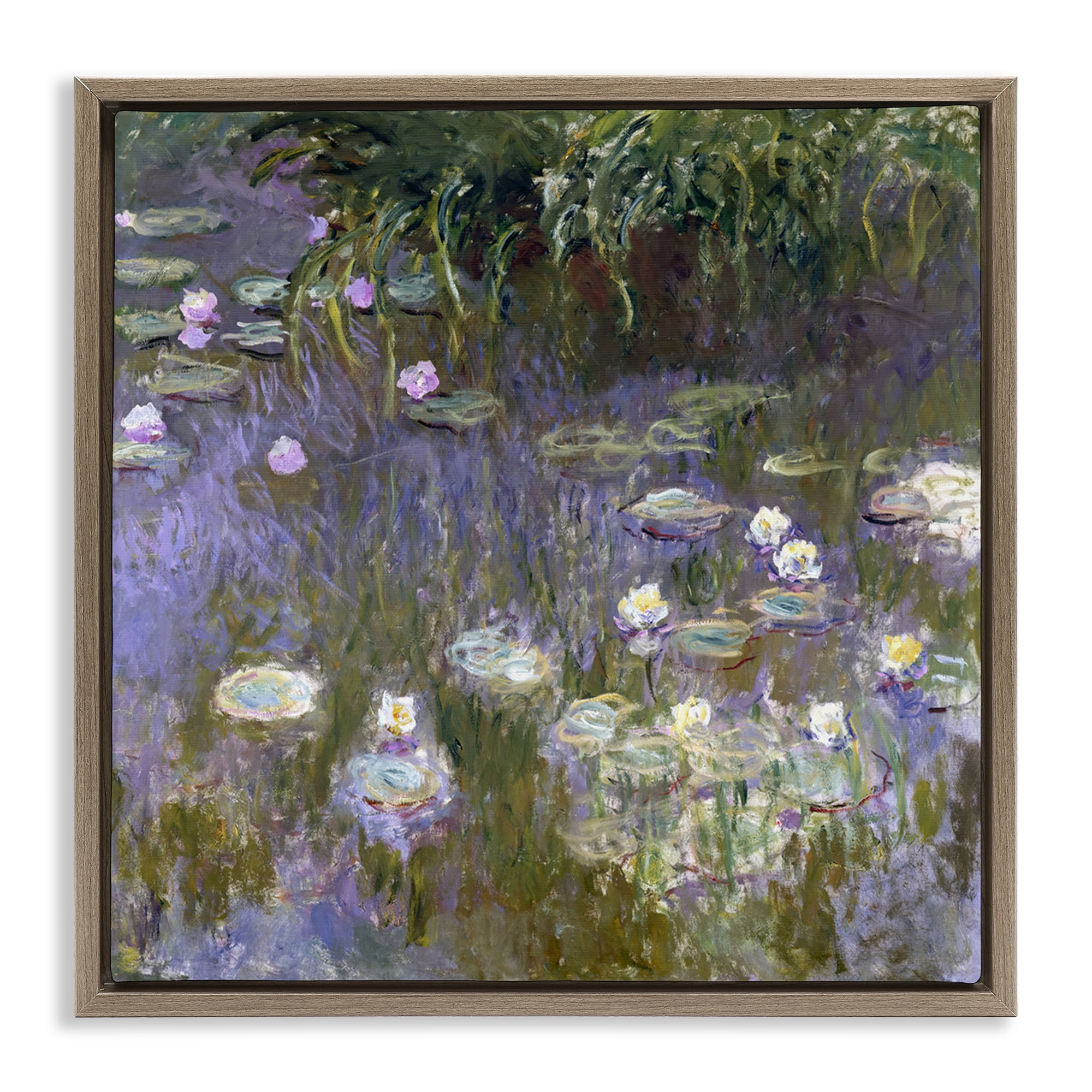 Stupell Industries Classical Water Lilies Monet Landscape & Nature Painting Brown Floater Framed Canvas Art Print Wall Art, 18 x 18