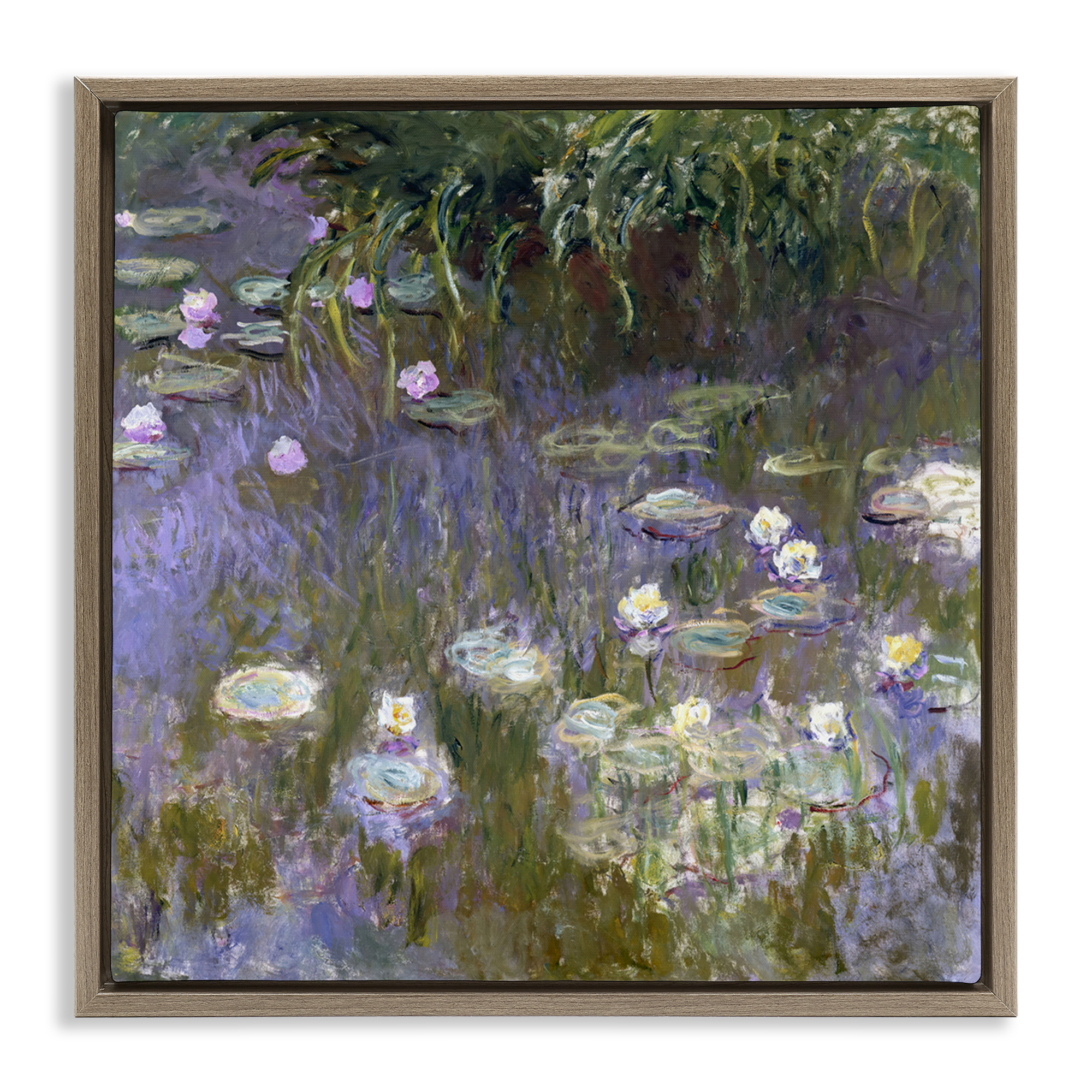 Stupell Industries Classical Water Lilies Monet Landscape & Nature Painting Brown Floater Framed Canvas Art Print Wall Art, 25 x 25
