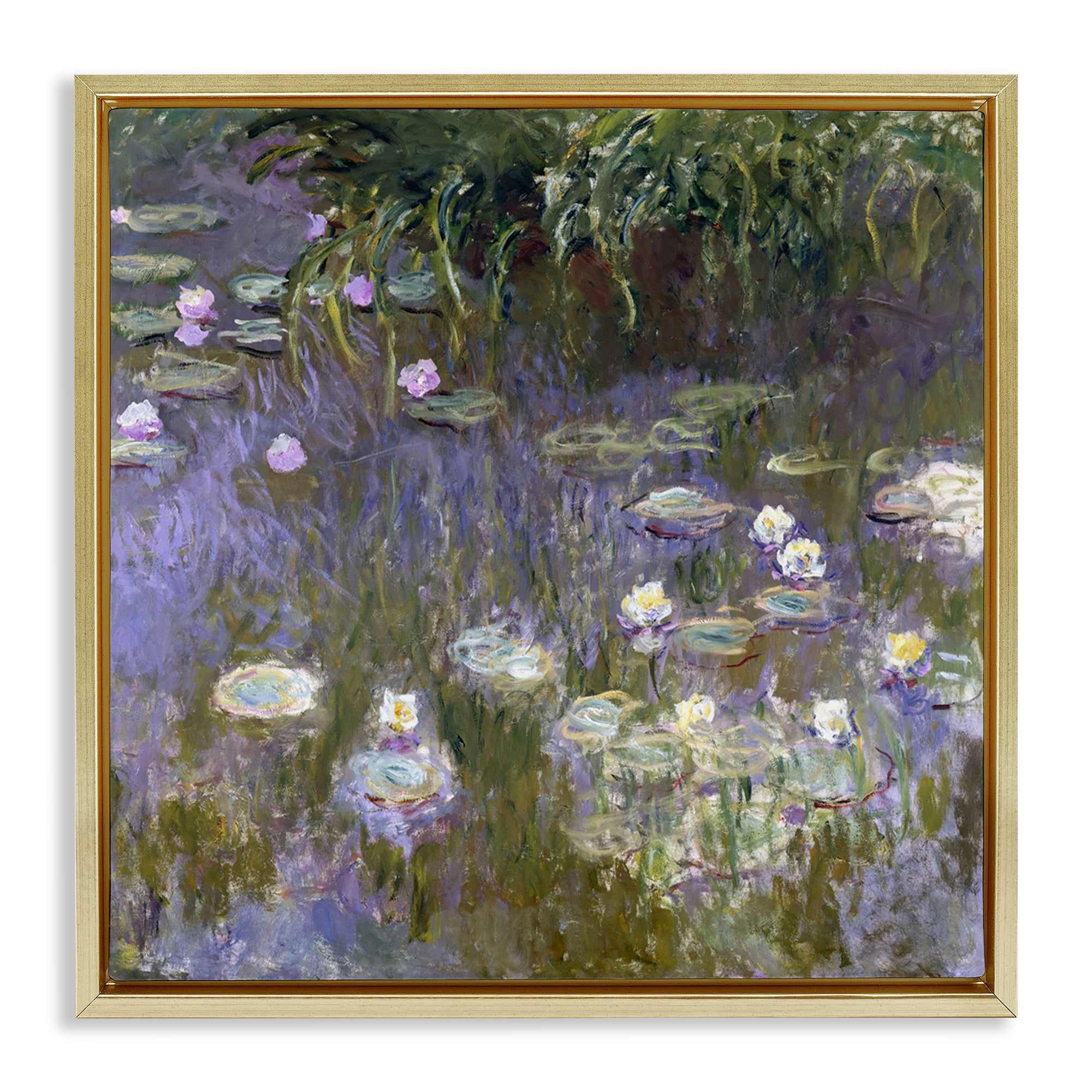 Stupell Industries Classical Water Lilies Monet Landscape & Nature Painting Gold Floater Framed Canvas Art Print Wall Art, 18 x 18