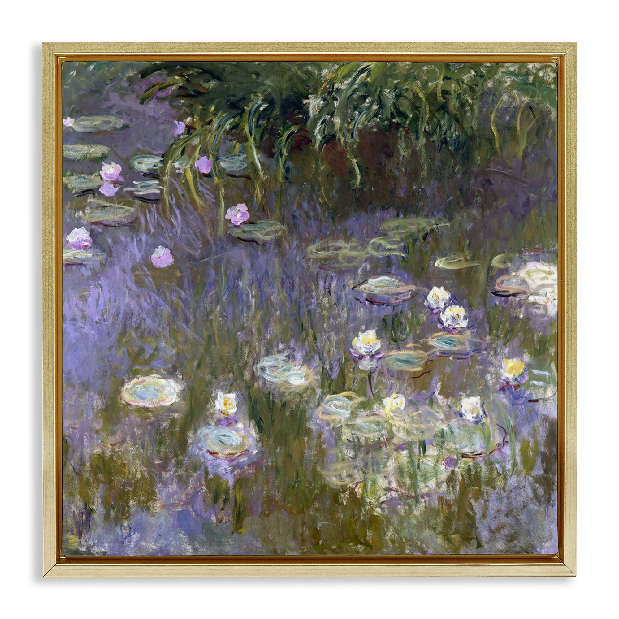 Stupell Industries Classical Water Lilies Monet Landscape & Nature Painting Gold Floater Framed Canvas Art Print Wall Art, 25 x 25