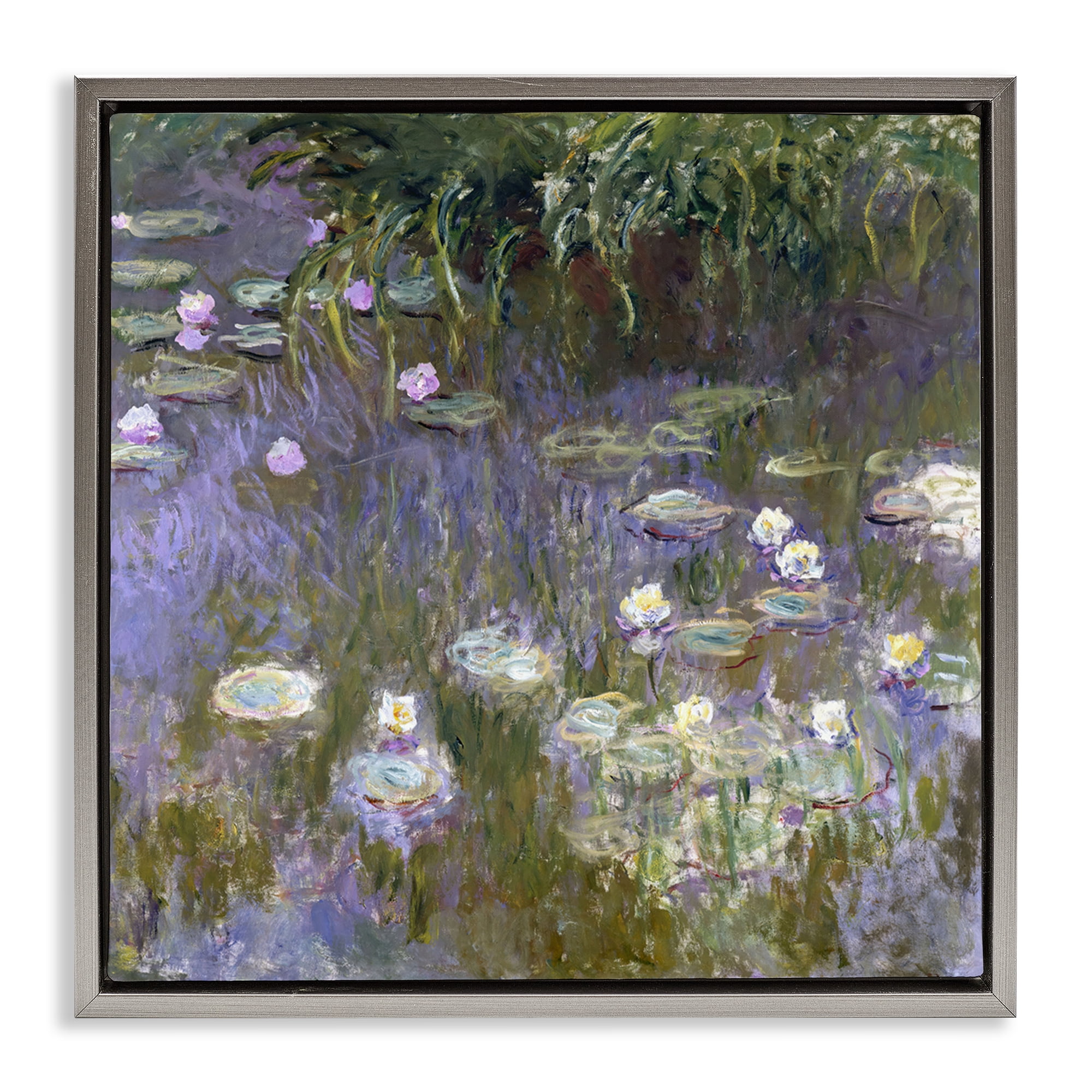 Stupell Industries Classical Water Lilies Monet Landscape & Nature Painting Gray Floater Framed Canvas Art Print Wall Art, 25 x 25