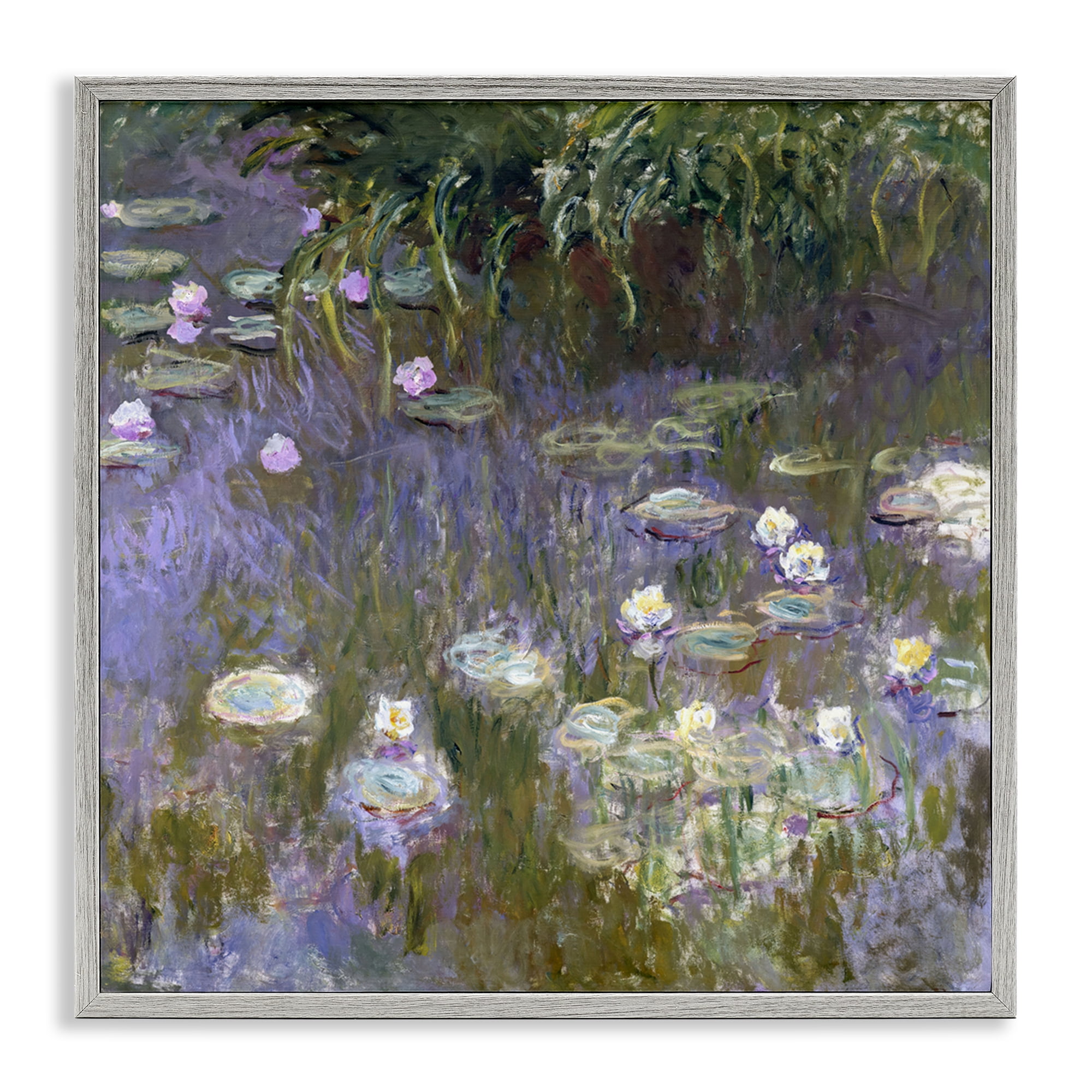 Stupell Industries Classical Water Lilies Monet Landscape & Nature Painting Gray Framed Art Print Wall Art, 12 x 12
