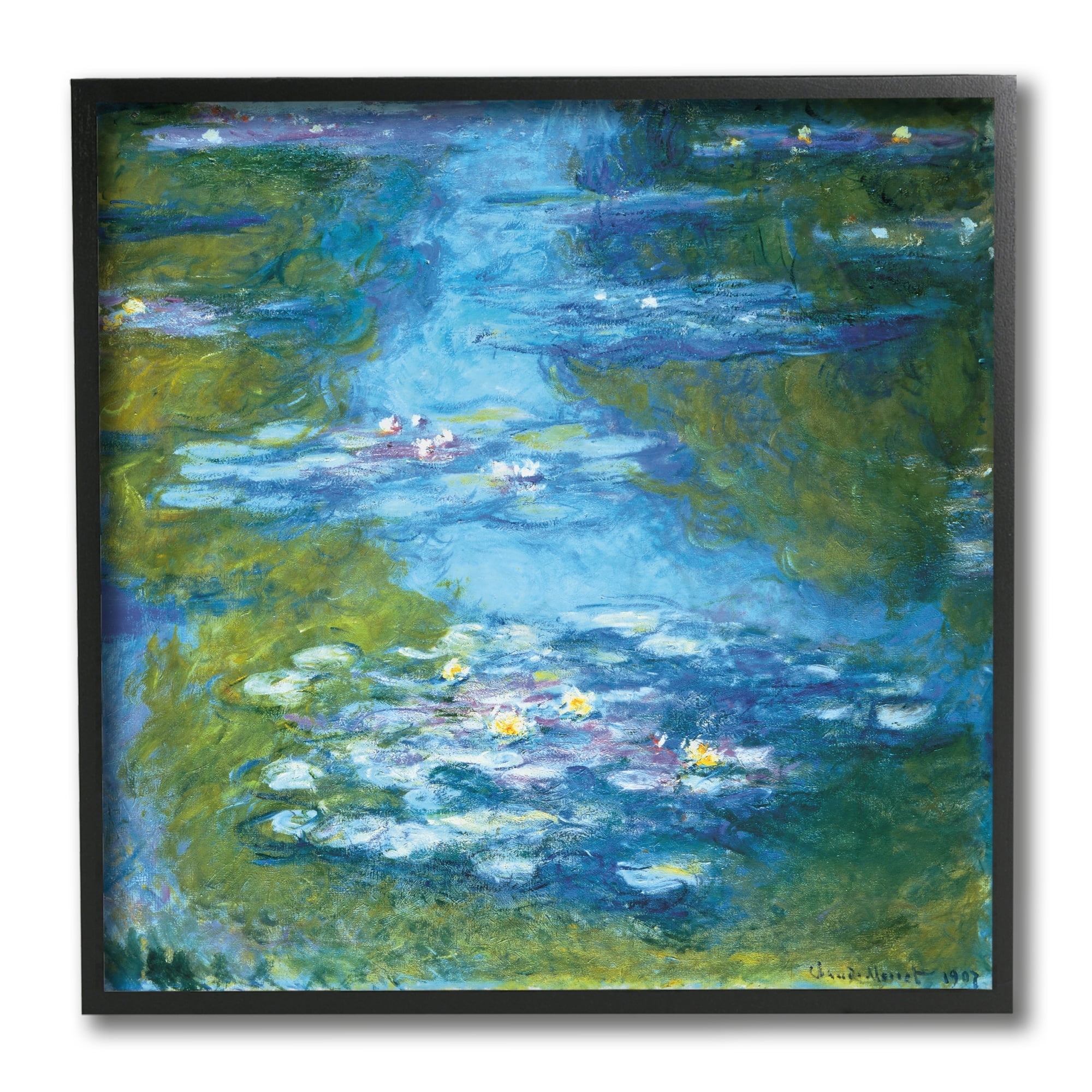Claude Monet Water Lilies Blue and Green Canvas Print with Black Frame