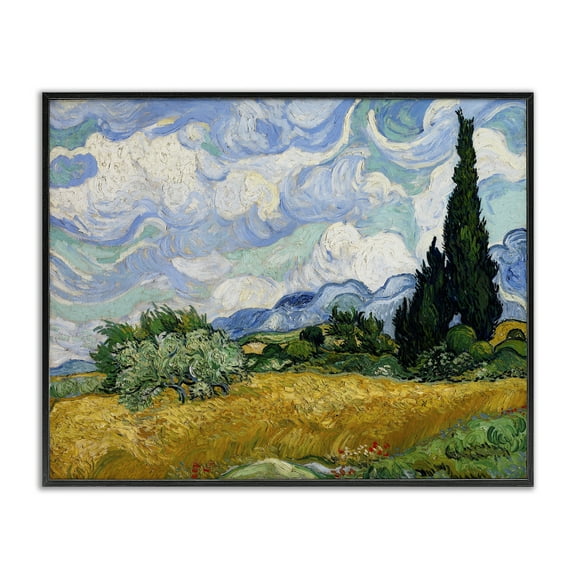 Stupell Industries Classical Wheat Field with Cypresses Landscape & Nature Painting Black Framed Art Print Wall Art, 14 x 11