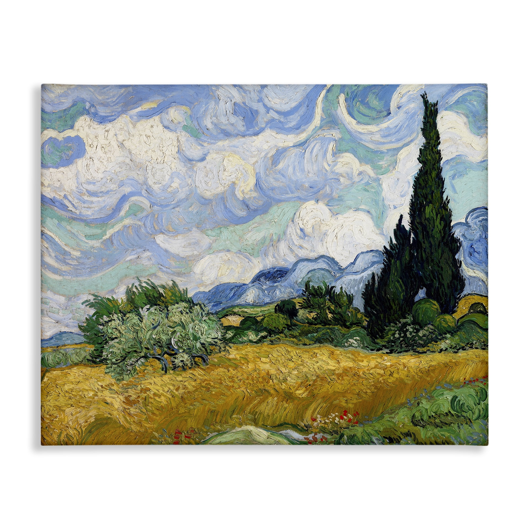 Stupell Industries Classical Wheat Field with Cypresses Landscape & Nature Painting Wrapped Canvas Art Print Wall Art, 48 x 36