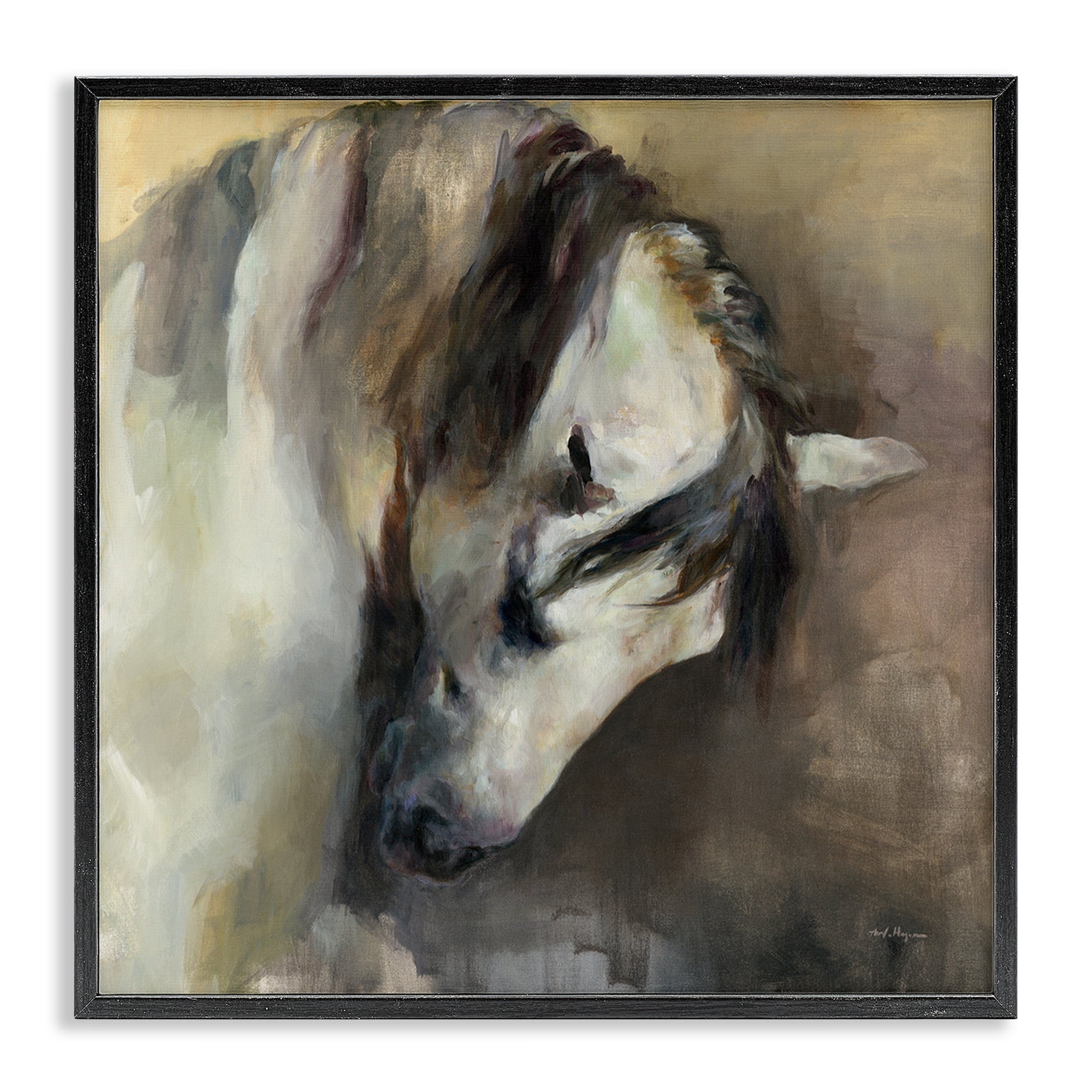 Stupell Industries Classical White Horse Animals Painting Black Framed Art Print Wall Art, 12 x 12