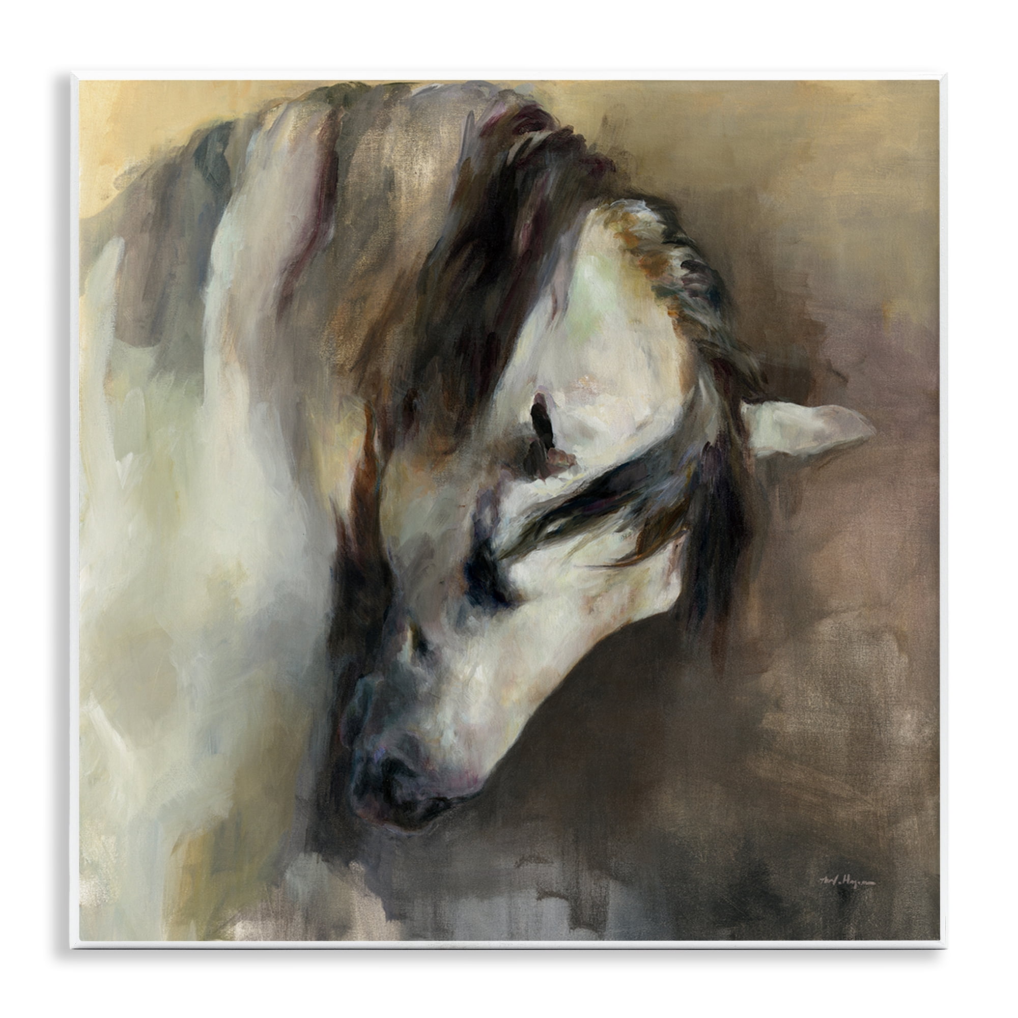 Stupell Industries Classical White Horse Animals Painting Unframed Art Print Wall Art, 12 x 12