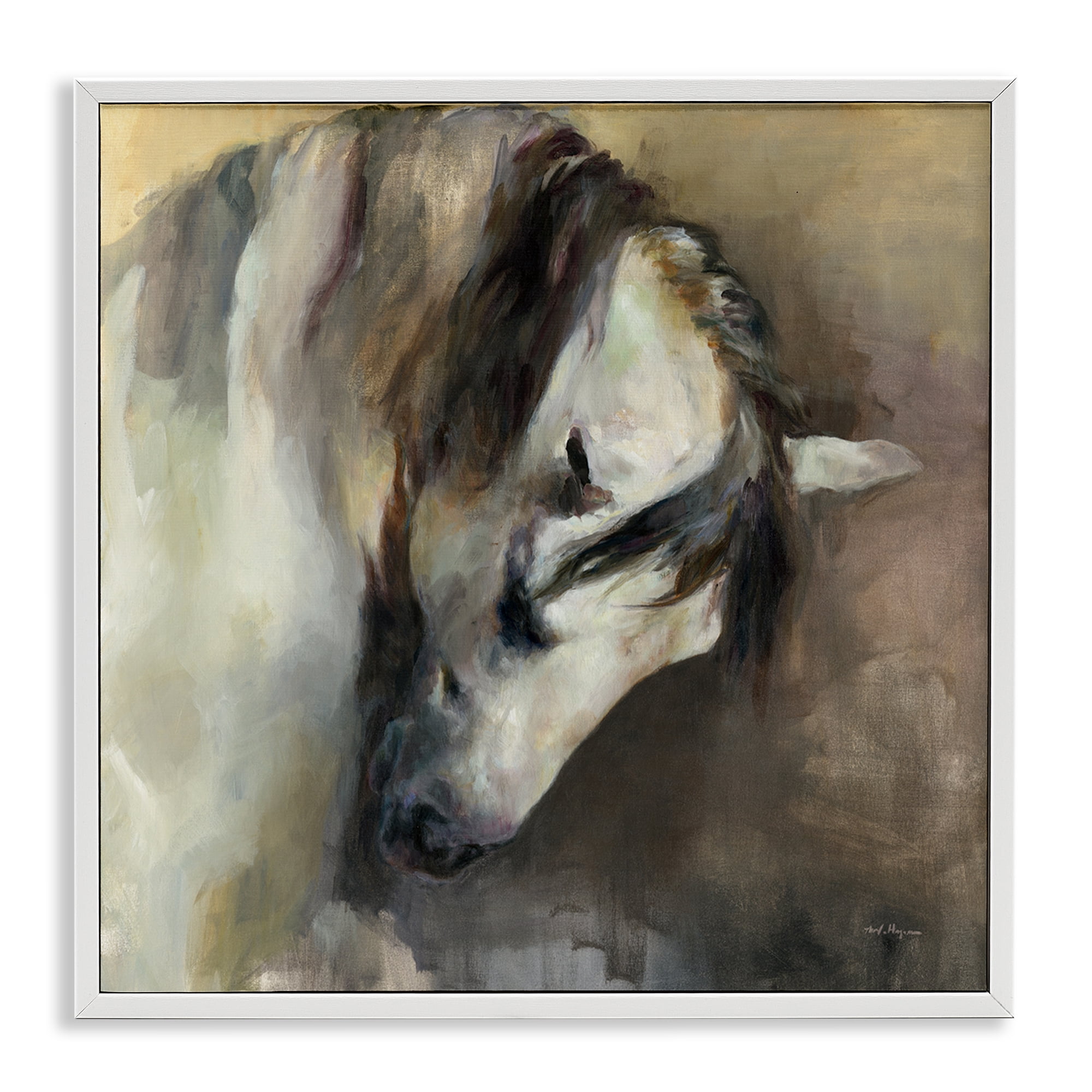 Stupell Industries Classical White Horse Animals Painting White Framed Art Print Wall Art, 12 x 12