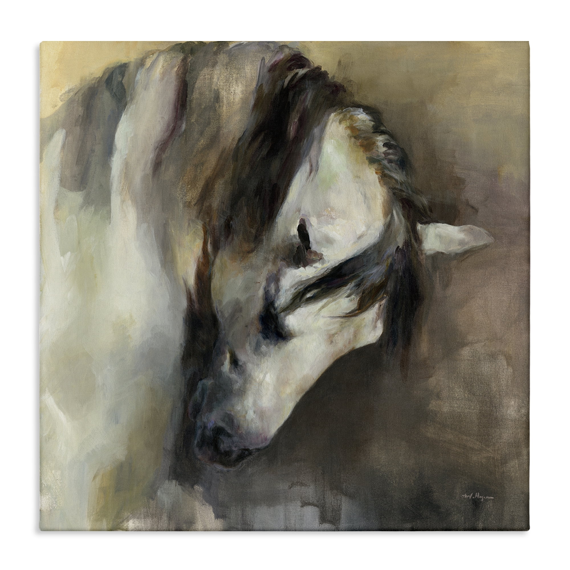 Stupell Industries Classical White Horse Animals Painting Wrapped Canvas Art Print Wall Art, 36 x 36