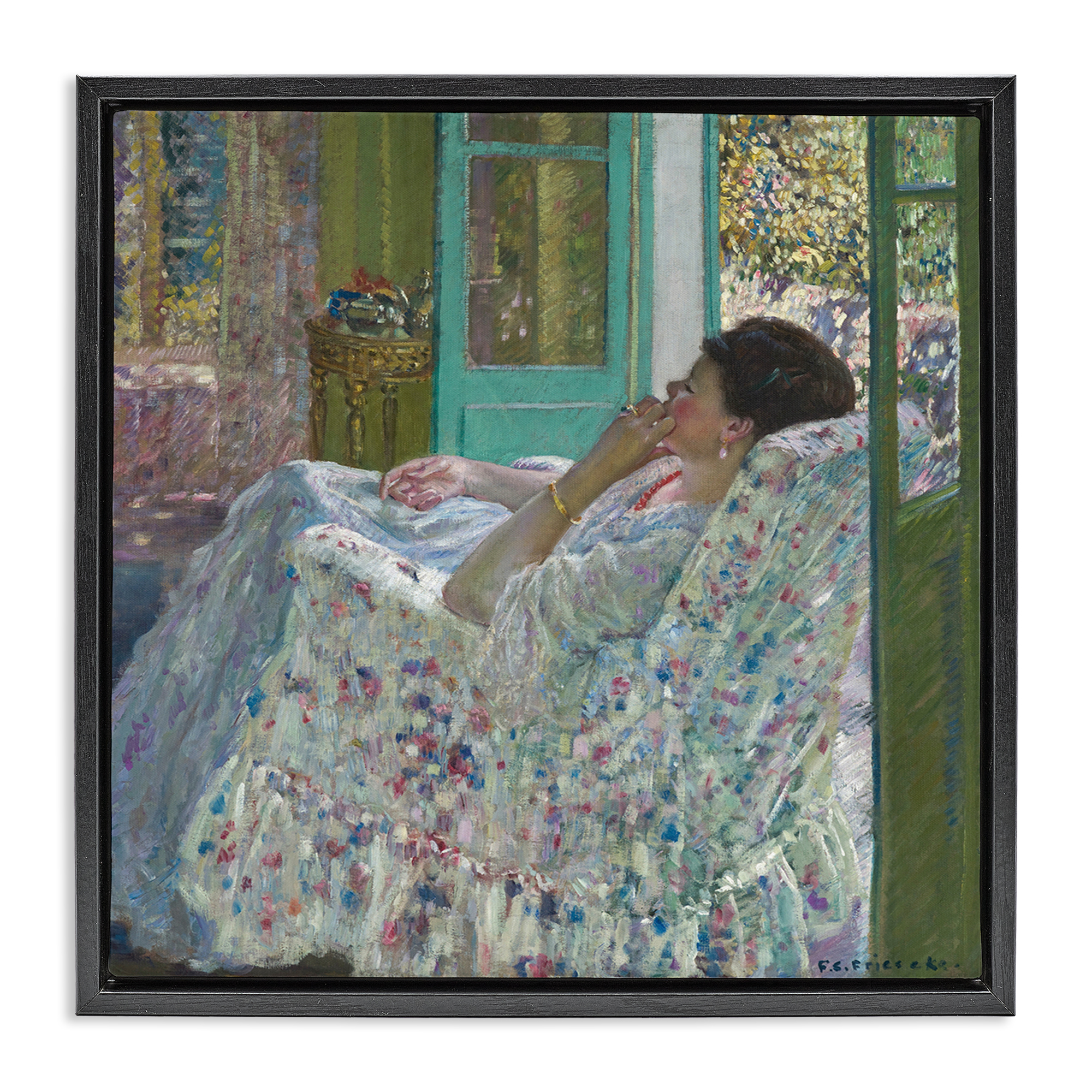 Stupell Industries Classical Woman Afternoon People Painting Black Floater Framed Canvas Art Print Wall Art, 25 x 25