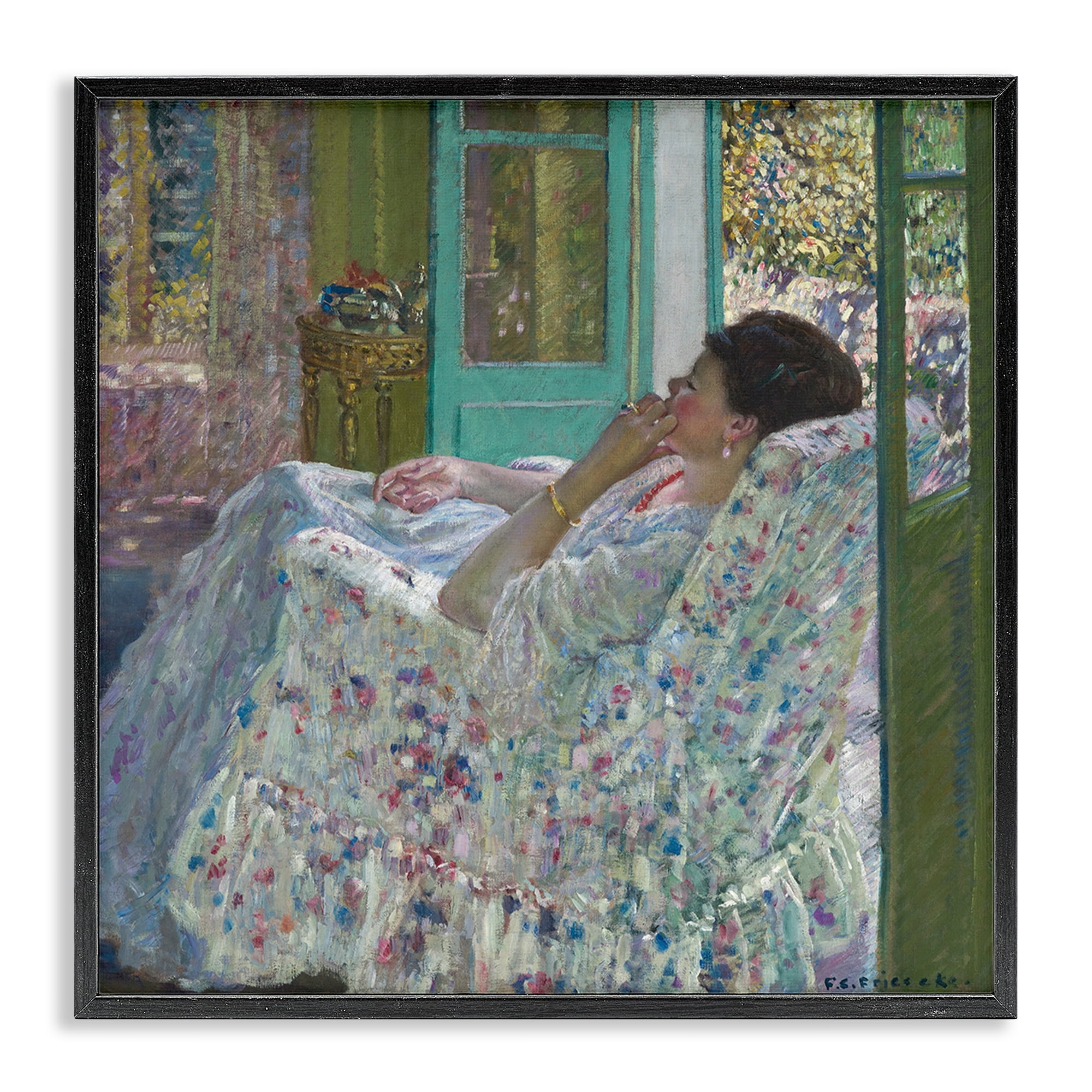 Stupell Industries Classical Woman Afternoon People Painting Black Framed Art Print Wall Art, 17 x 17