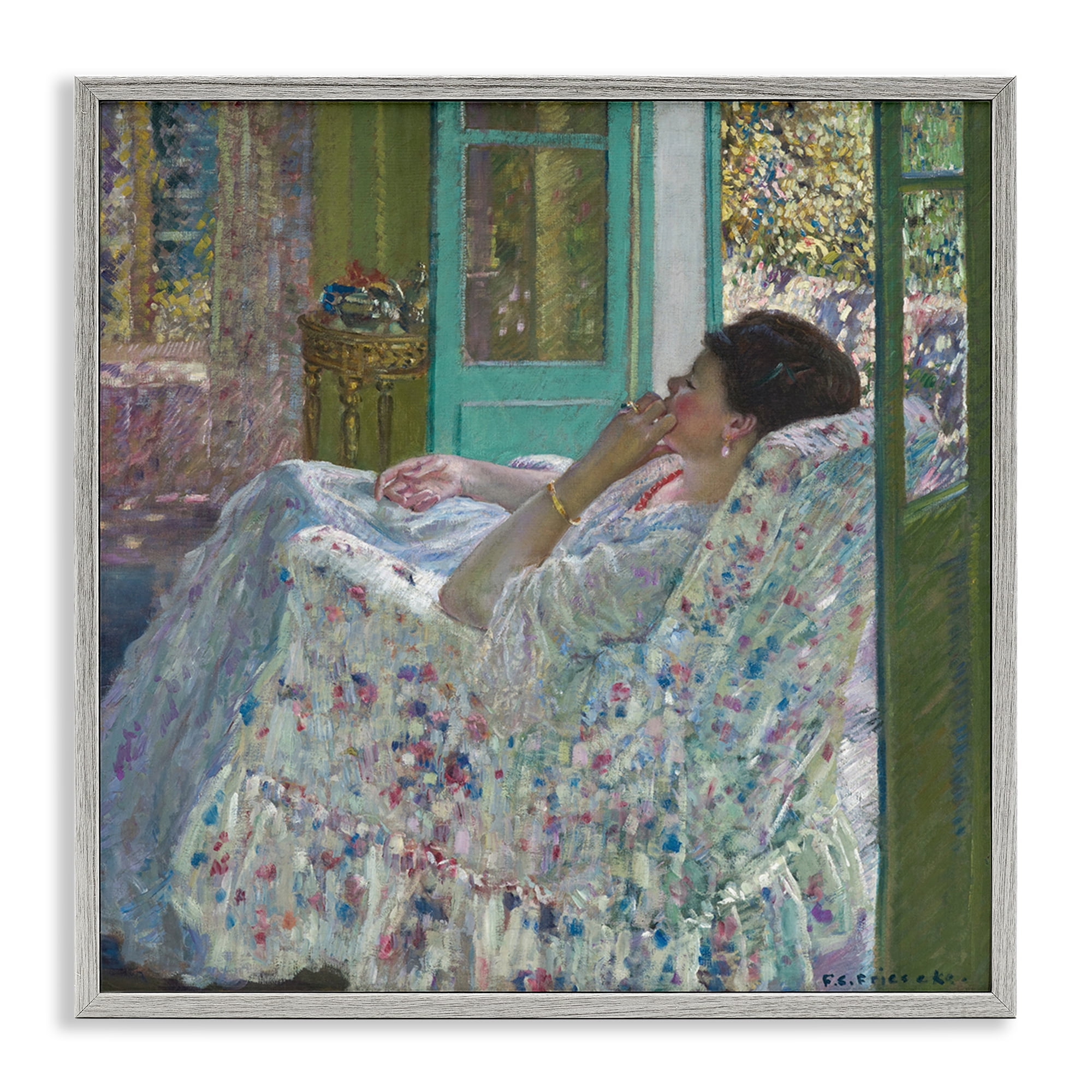 Stupell Industries Classical Woman Afternoon People Painting Gray Framed Art Print Wall Art, 24 x 24