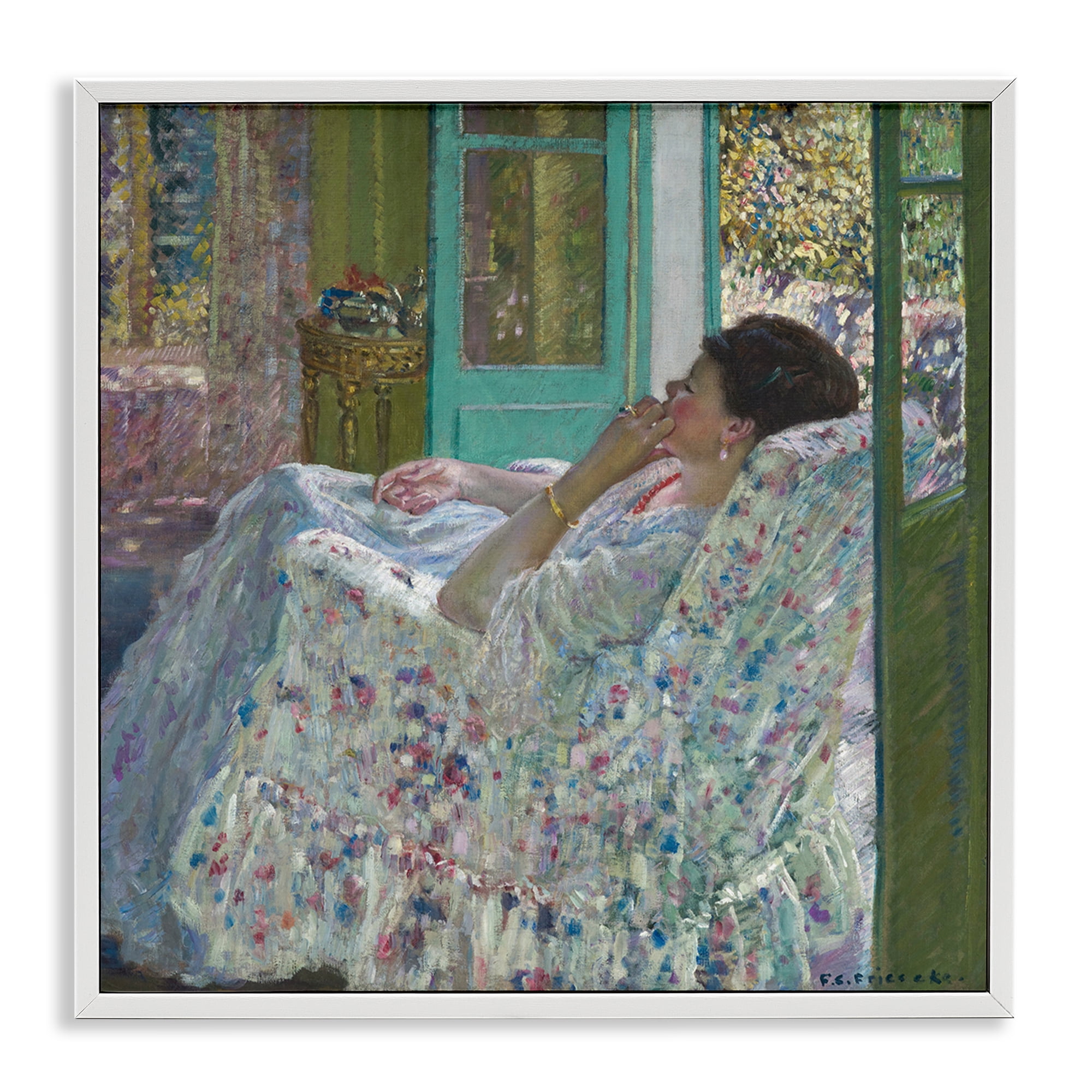 Stupell Industries Classical Woman Afternoon People Painting White Framed Art Print Wall Art, 12 x 12