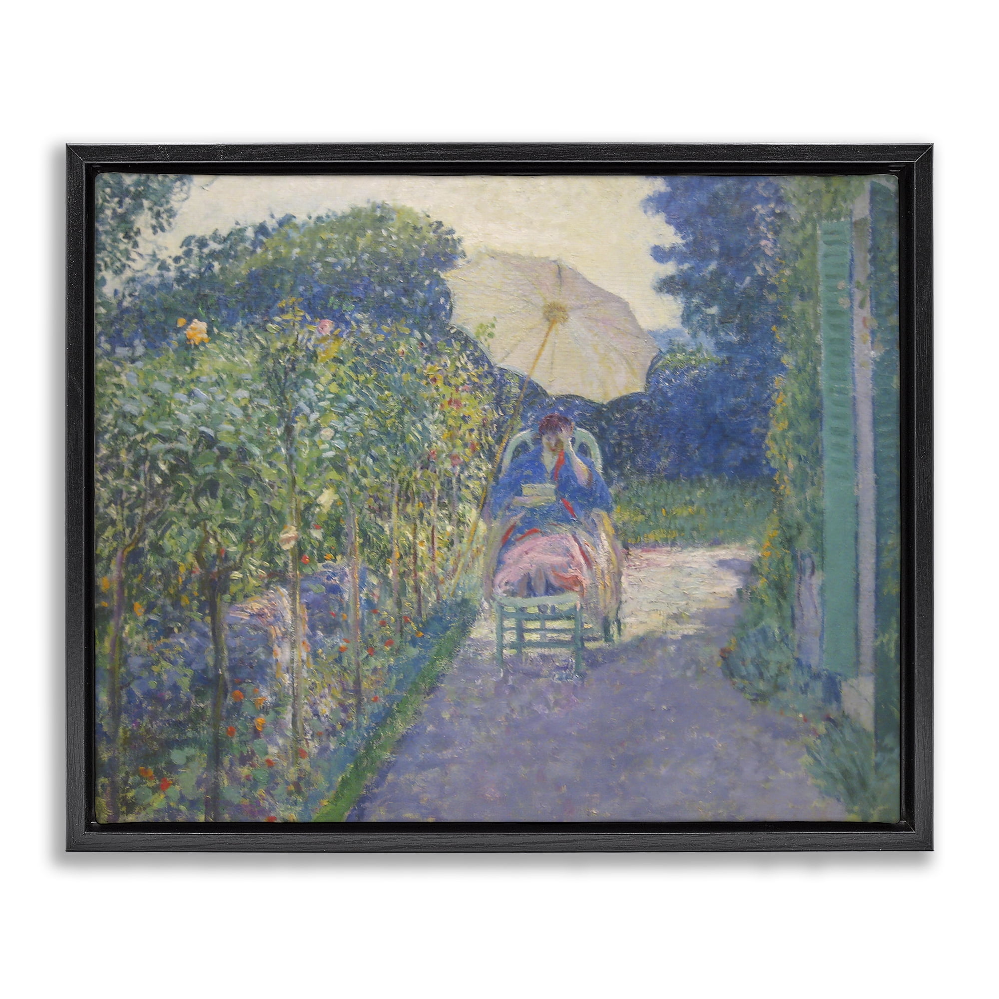 Stupell Industries Classical Woman in Garden Landscape & Nature Painting Black Floater Framed Canvas Art Print Wall Art, 21 x 17