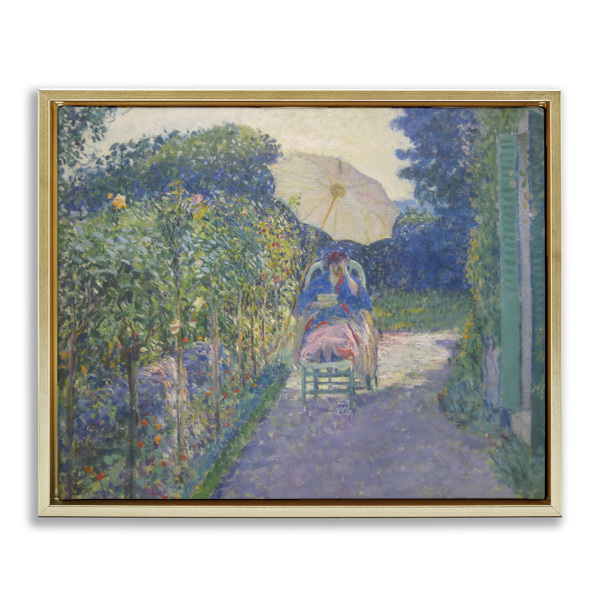 Stupell Industries Classical Woman in Garden Landscape & Nature Painting Gold Floater Framed Canvas Art Print Wall Art, 21 x 17