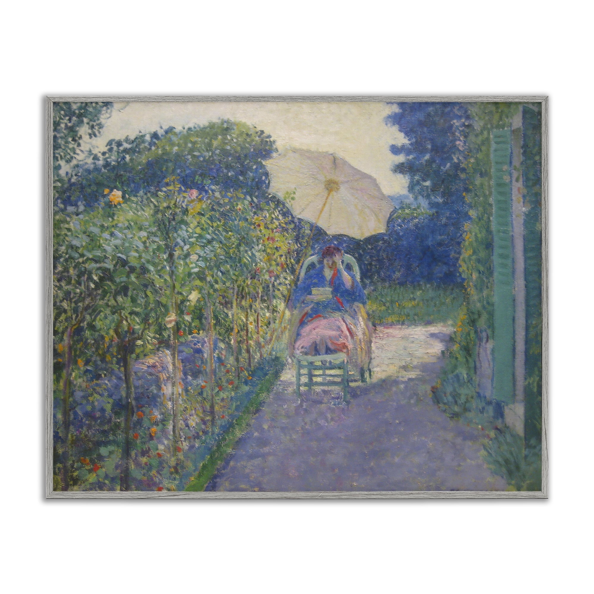 Stupell Industries Classical Woman in Garden Landscape & Nature Painting Gray Framed Art Print Wall Art, 20 x 16