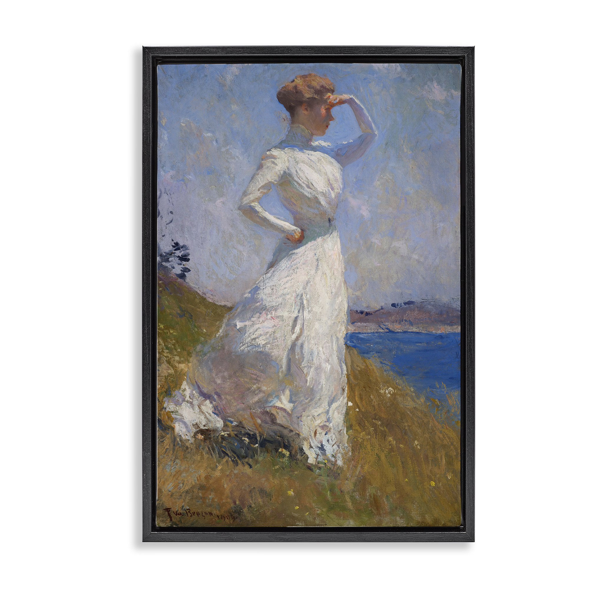 Stupell Industries Classical Woman in Sunlight People Painting Black Floater Framed Canvas Art Print Wall Art, 17 x 25
